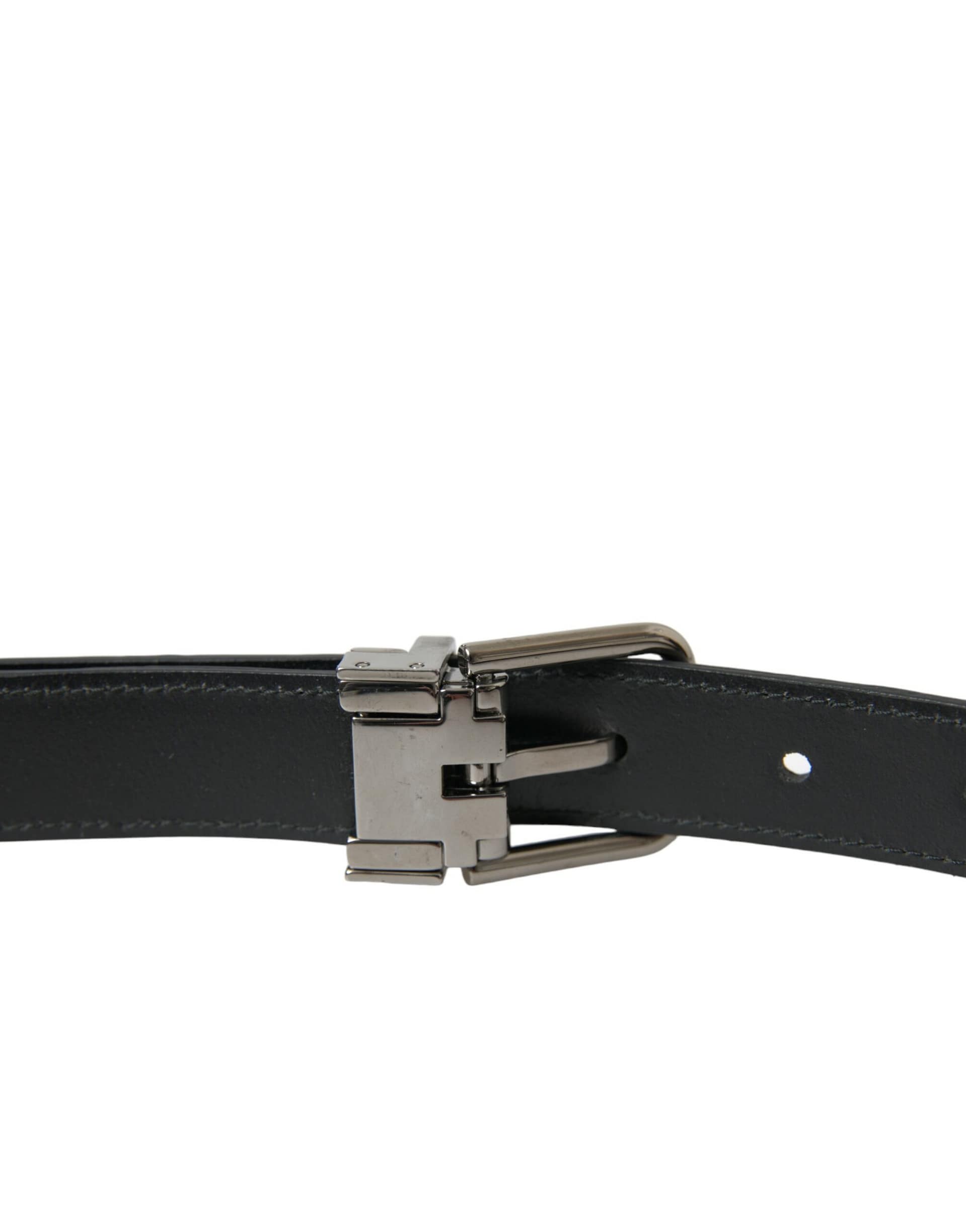 Dolce & Gabbana Black Leather Silver Metal Buckle Belt - Image 5