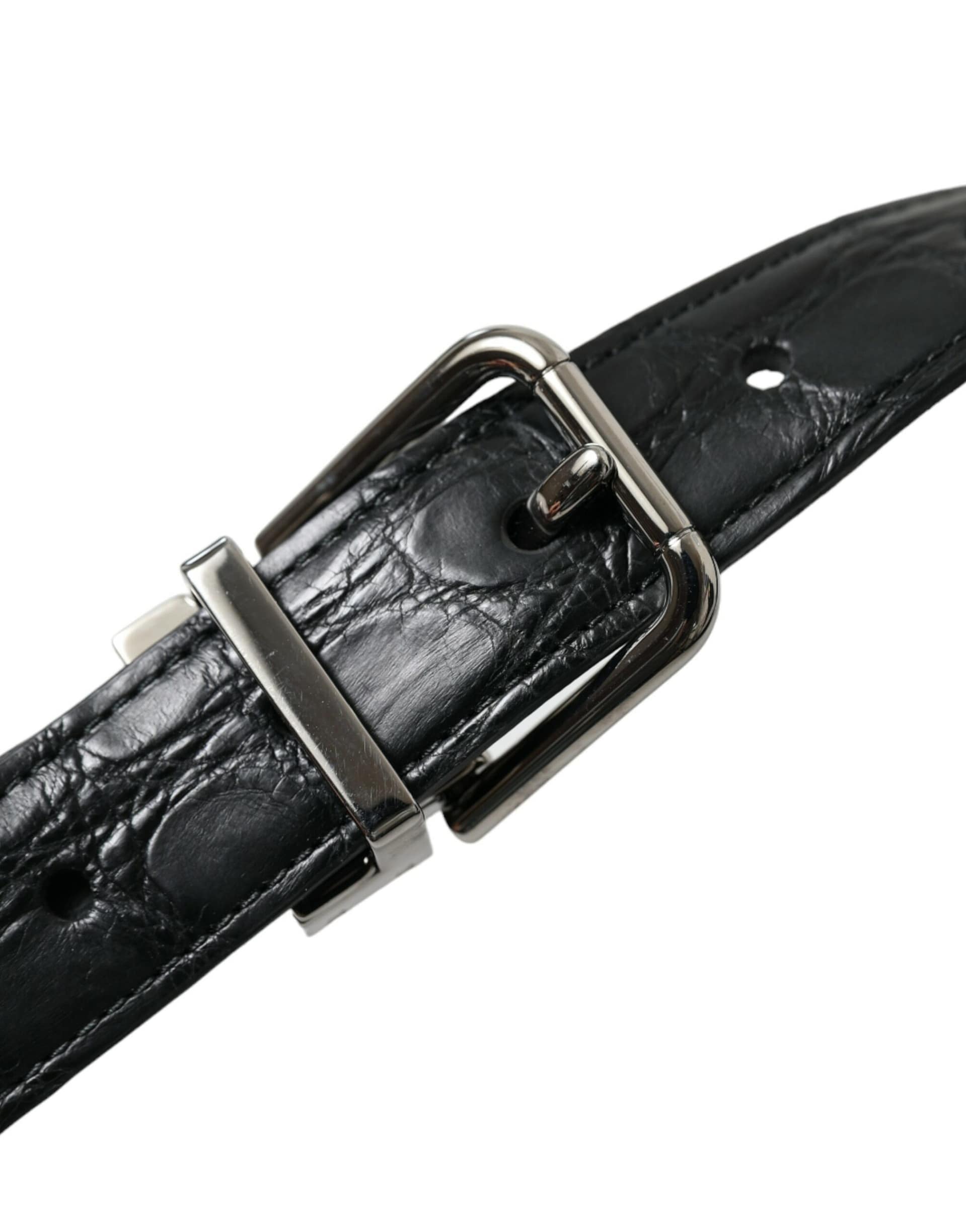 Dolce & Gabbana Black Leather Silver Metal Buckle Belt - Image 6