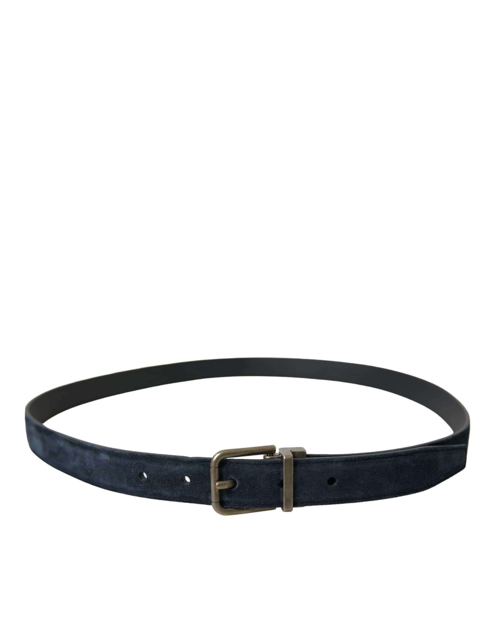 Dolce & Gabbana Blue Suede Leather Gold Metal Buckle Belt - Image 2