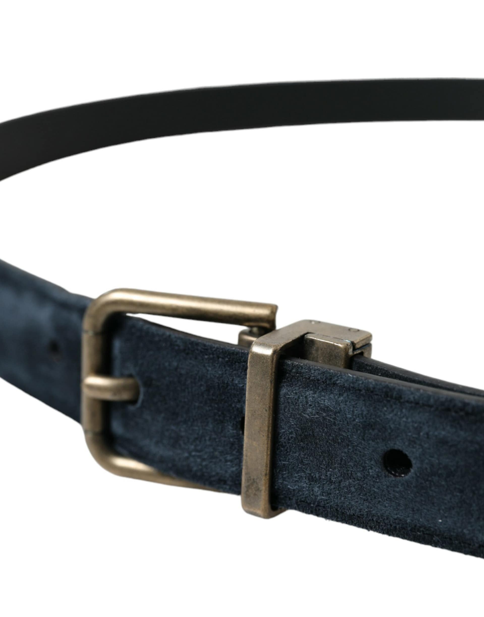 Dolce & Gabbana Blue Suede Leather Gold Metal Buckle Belt - Image 3