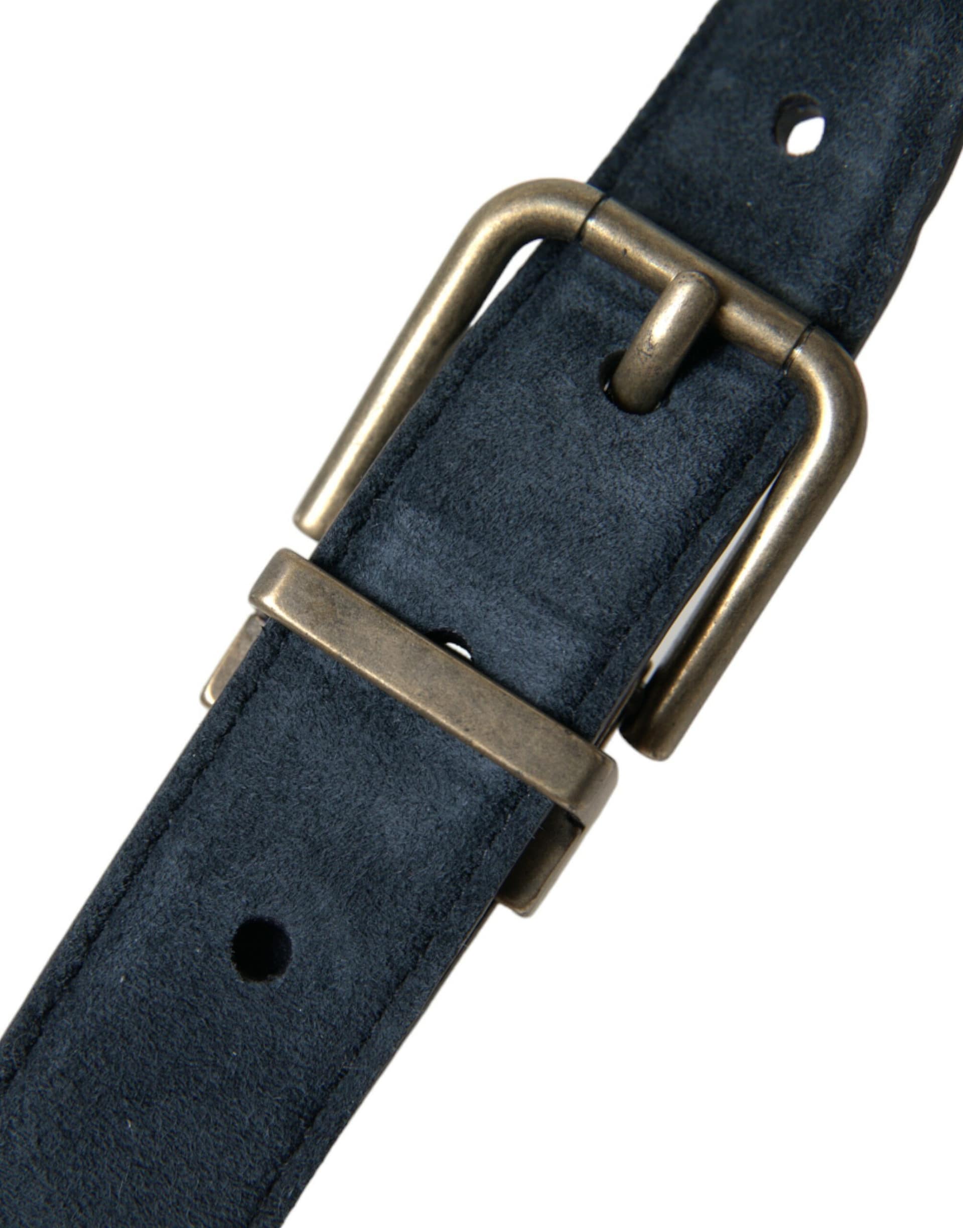 Dolce & Gabbana Blue Suede Leather Gold Metal Buckle Belt - Image 6