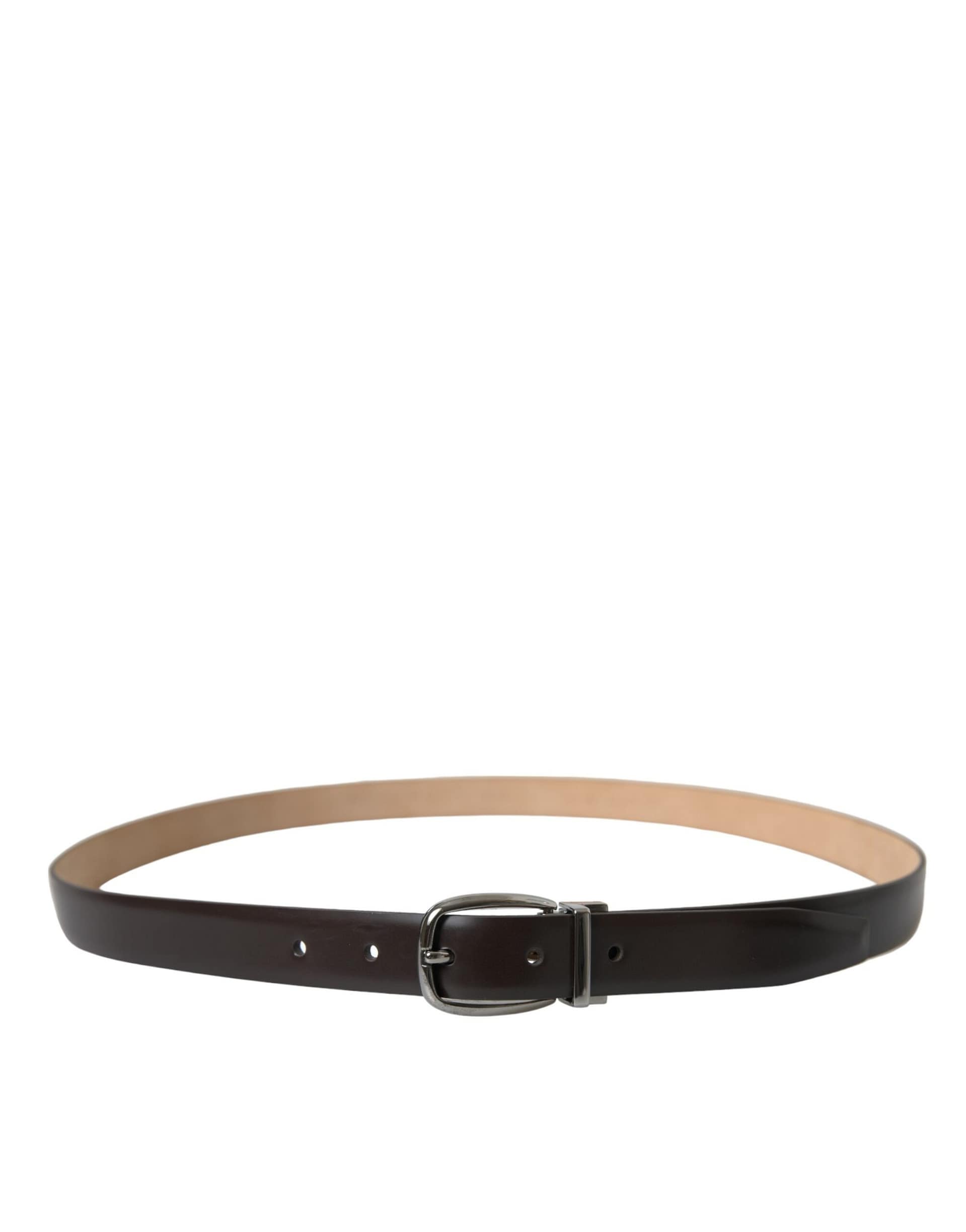 Dolce & Gabbana Dark Brown Leather Silver Metal Buckle Belt - Image 2