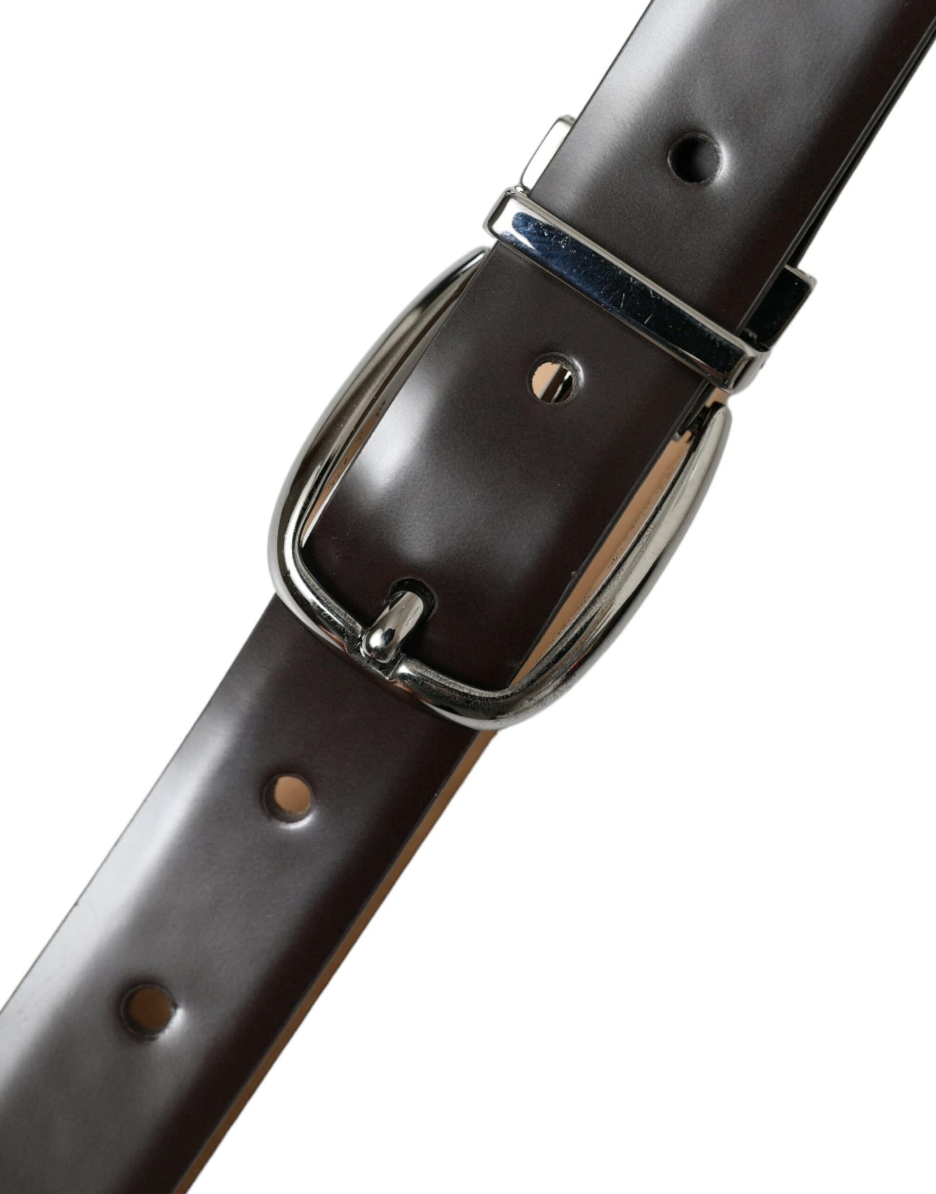 Dolce & Gabbana Dark Brown Leather Silver Metal Buckle Belt - Image 5