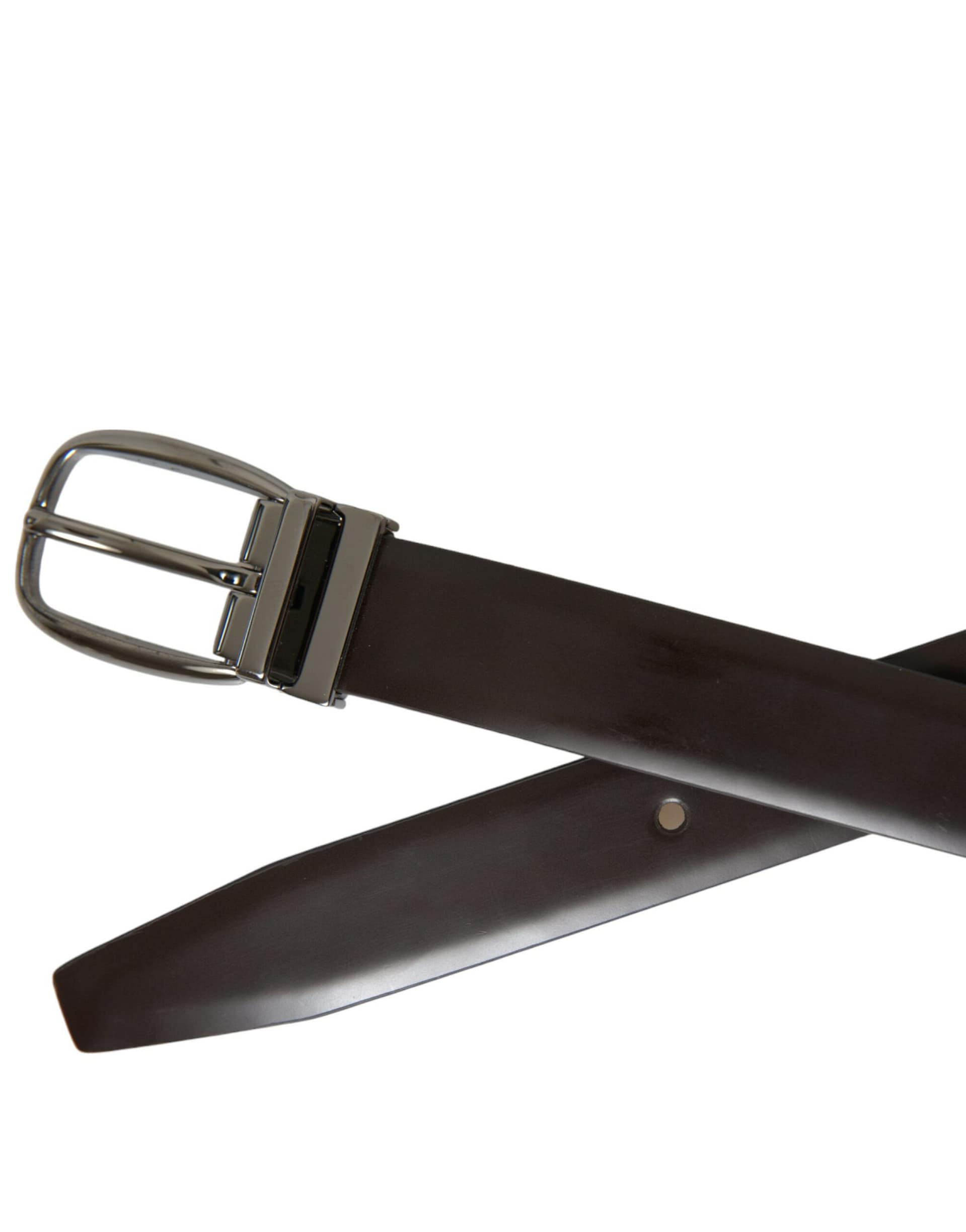 Dolce & Gabbana Dark Brown Leather Silver Metal Buckle Belt - Image 6
