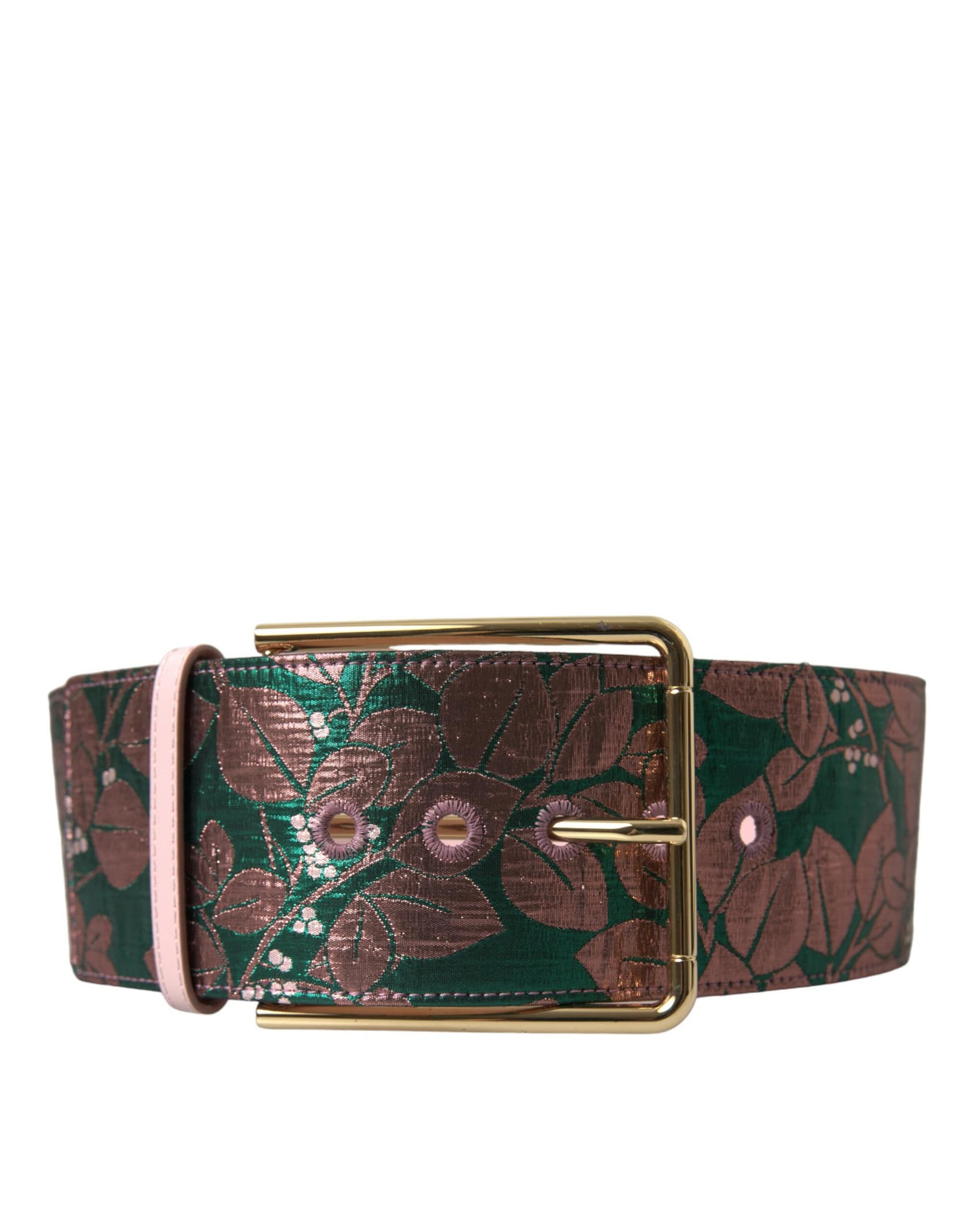 Dolce & Gabbana Multicolor Floral Jacquard Lurex Gold Buckle Belt - Image 2