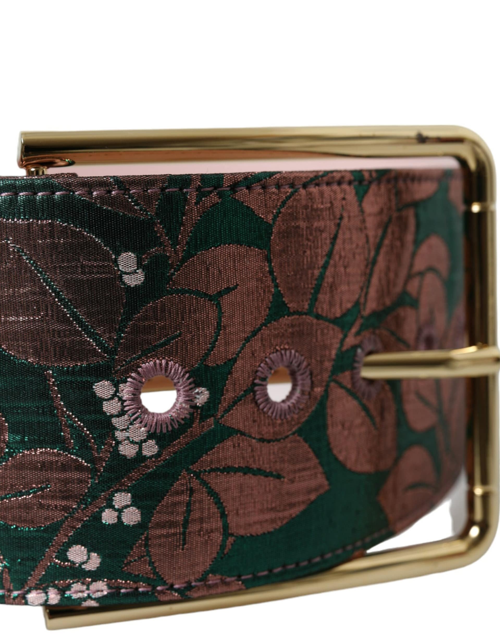 Dolce & Gabbana Multicolor Floral Jacquard Lurex Gold Buckle Belt - Image 4