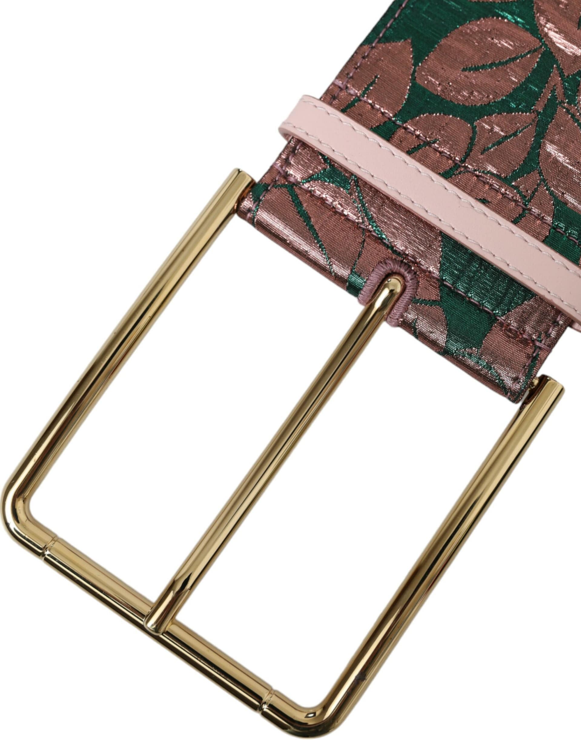 Dolce & Gabbana Multicolor Floral Jacquard Lurex Gold Buckle Belt - Image 5