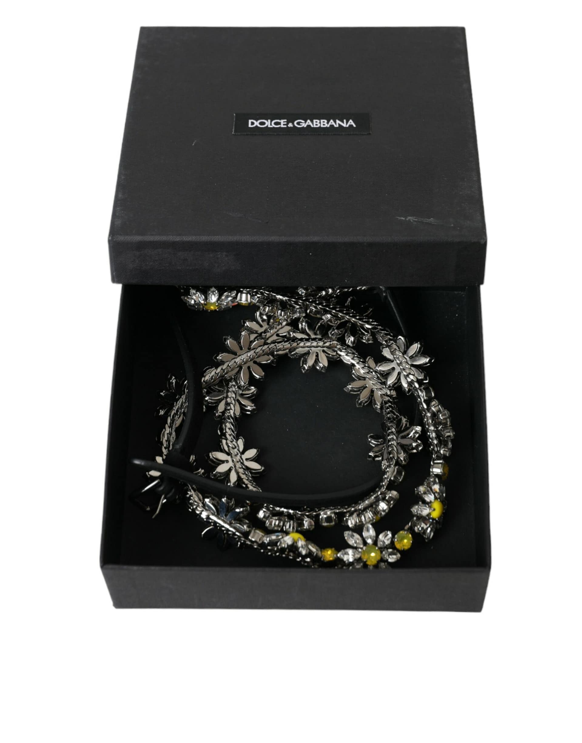 Dolce & Gabbana Black Daisy Crystal Dauphine Waist Belt - Image 4