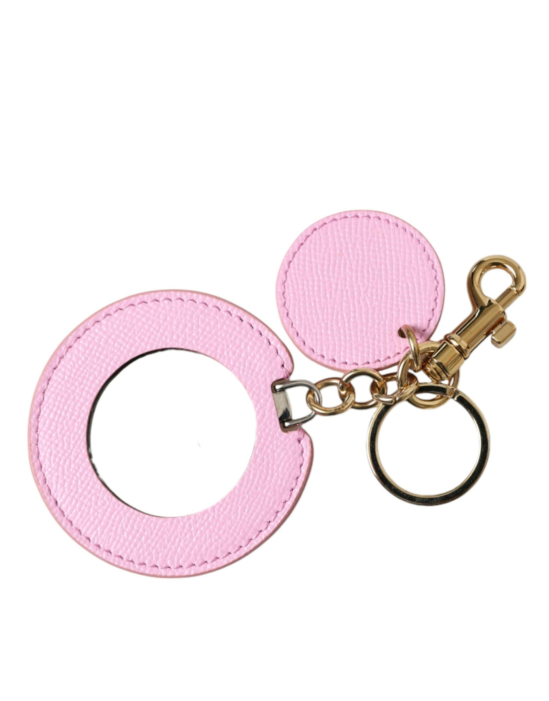 Dolce & Gabbana Pink Calf Leather Gold Metal Logo Print Keyring Keychain - Image 2