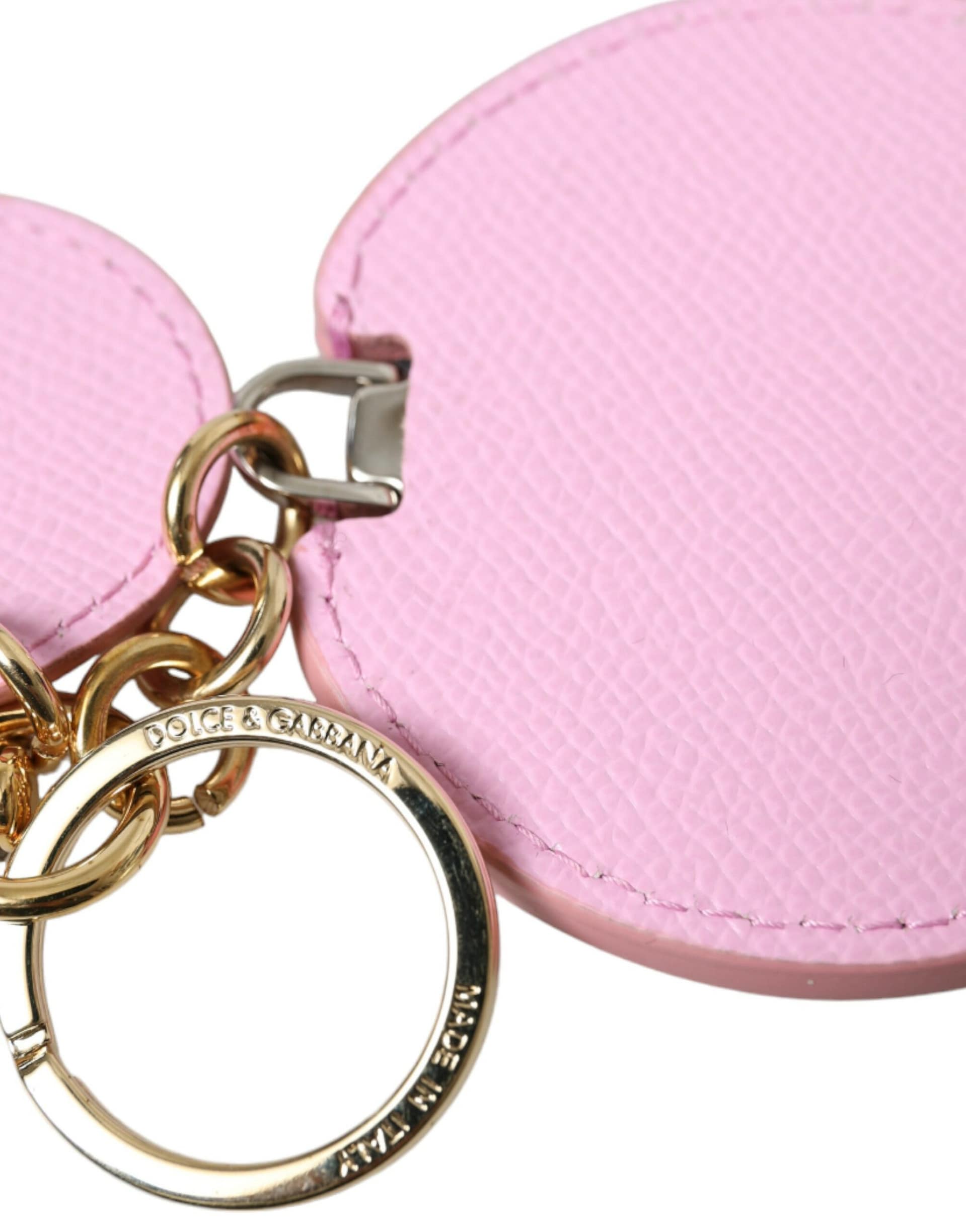 Dolce & Gabbana Pink Calf Leather Gold Metal Logo Print Keyring Keychain - Image 4