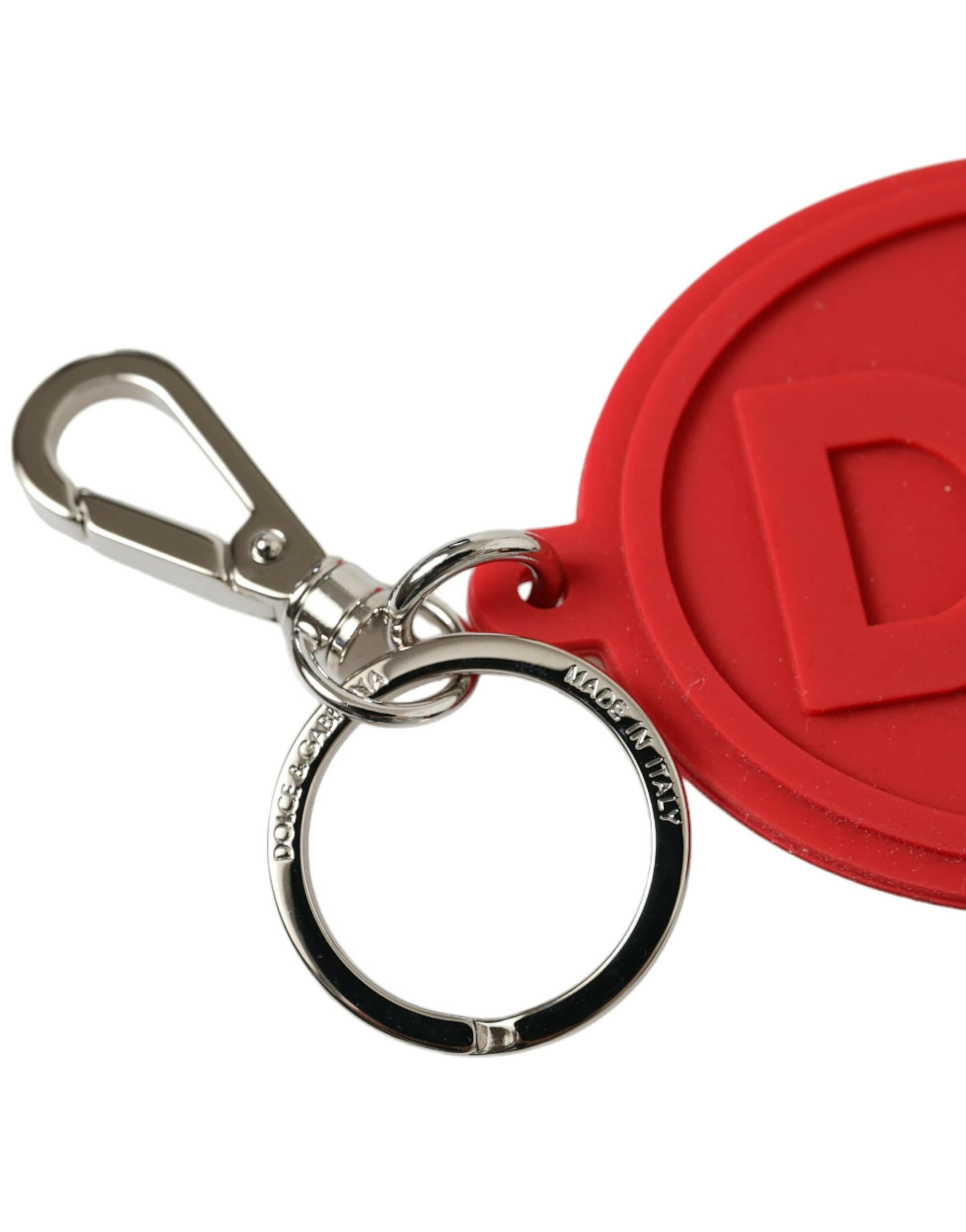 Dolce & Gabbana Red Rubber DG Logo Silver Brass Metal Keyring Keychain - Image 2