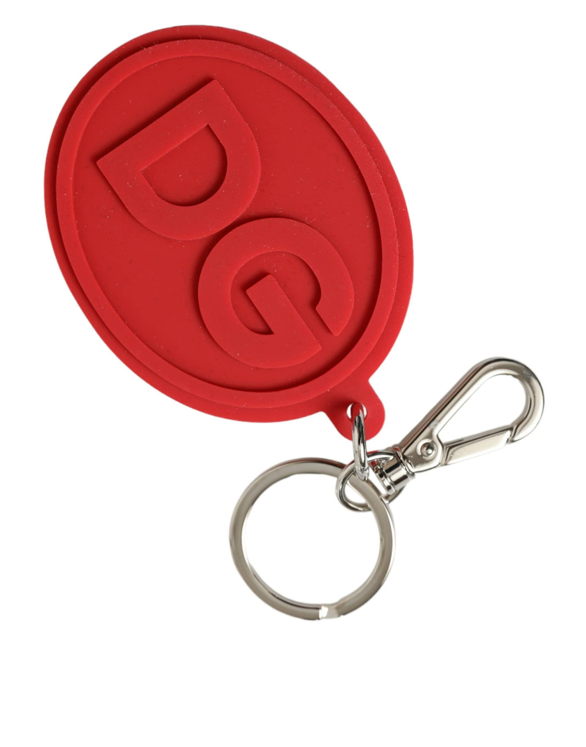 Dolce & Gabbana Red Rubber DG Logo Silver Brass Metal Keyring Keychain - Image 3