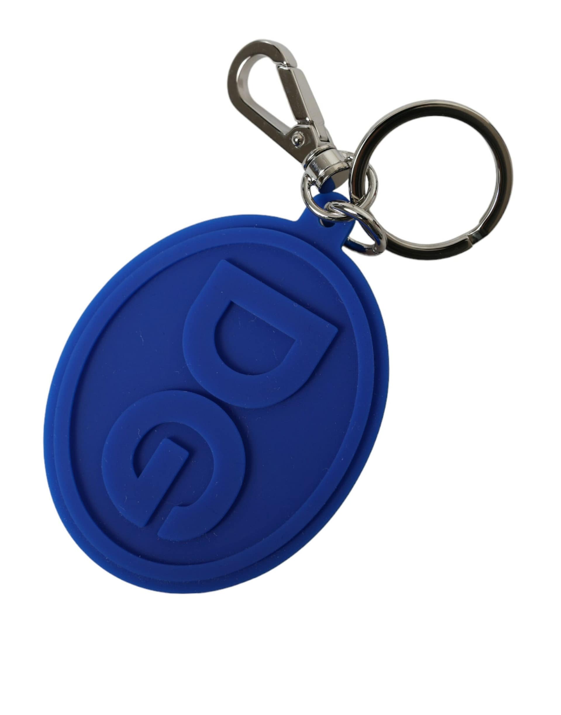 Dolce & Gabbana Blue Rubber DG Logo Silver Brass Metal Keyring Keychain - Image 2