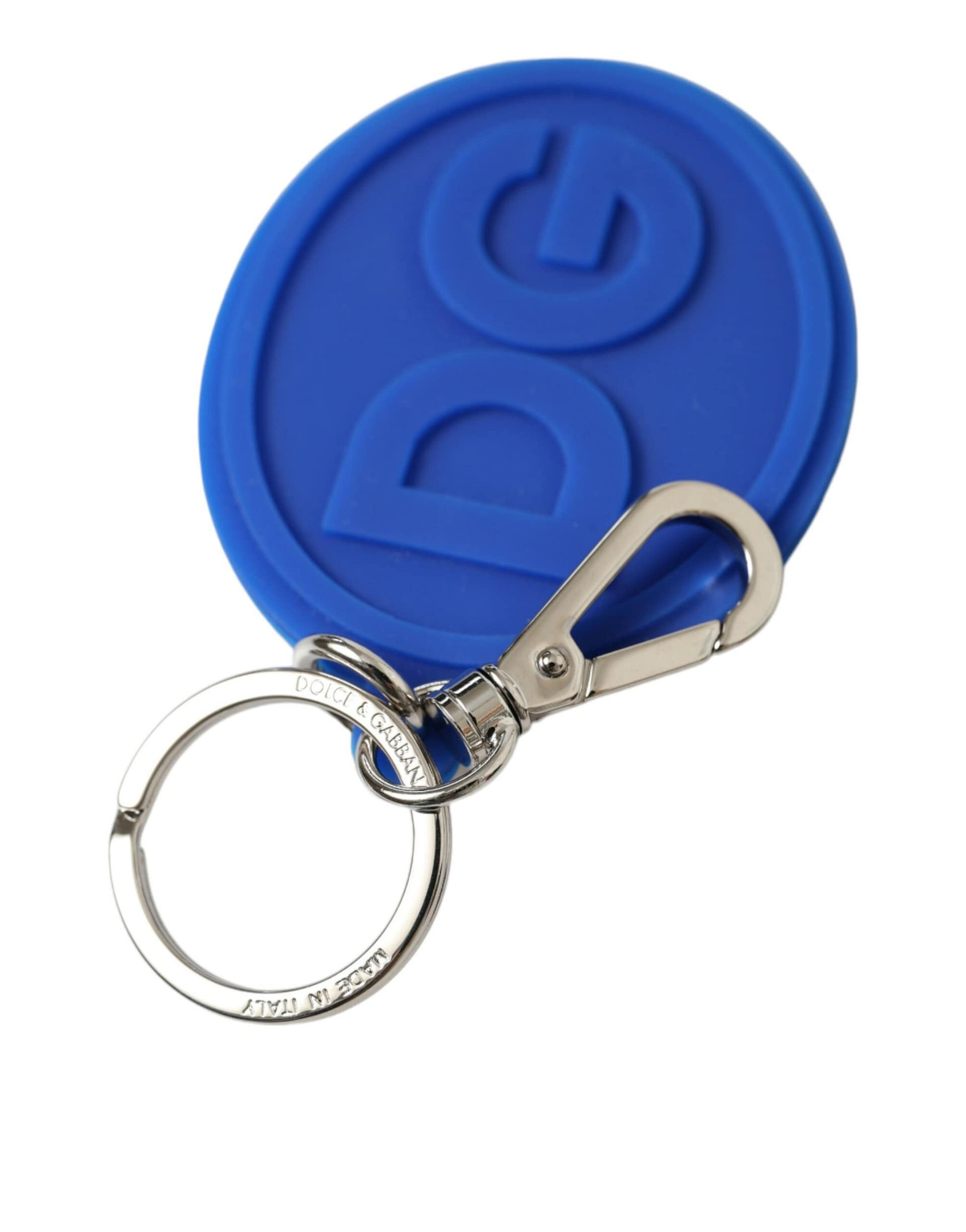 Dolce & Gabbana Blue Rubber DG Logo Silver Brass Metal Keyring Keychain - Image 3