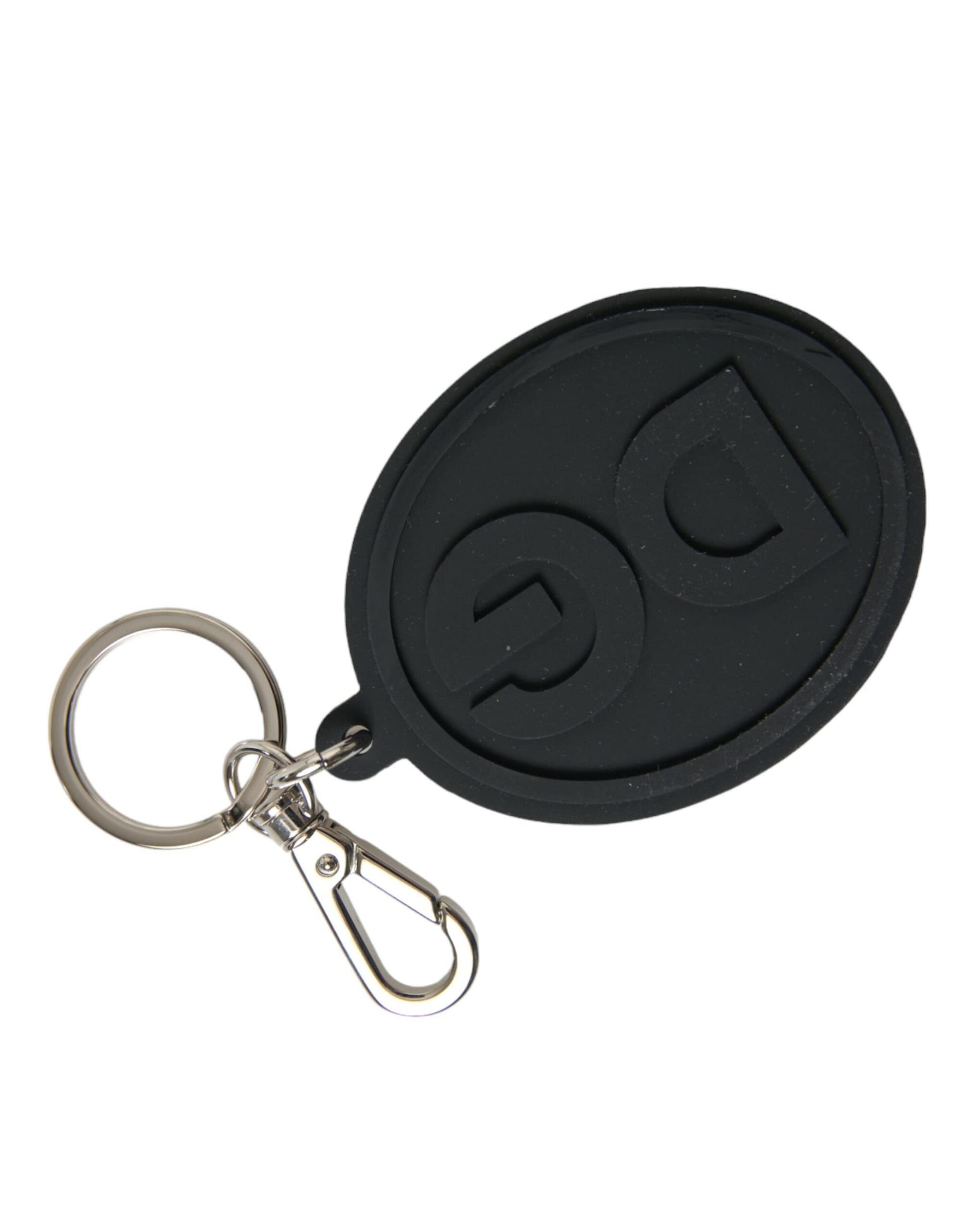 Dolce & Gabbana Black Rubber DG Logo Silver Brass Metal Keyring Keychain - Image 2