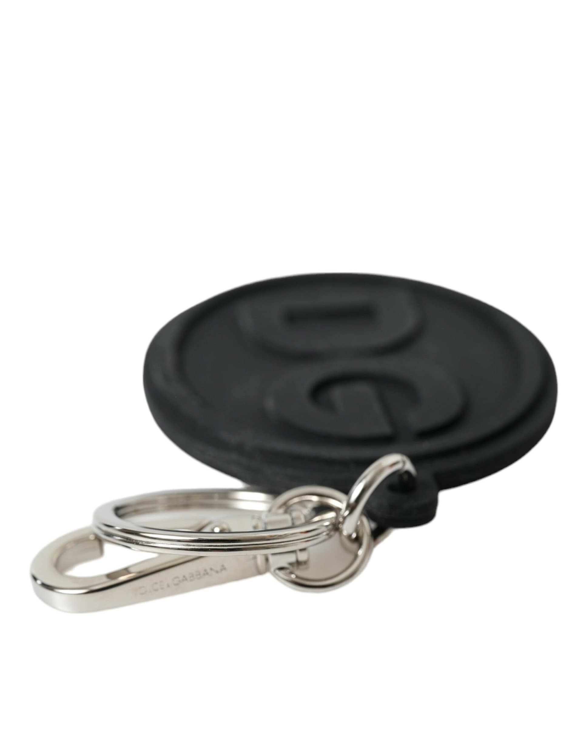 Dolce & Gabbana Black Rubber DG Logo Silver Brass Metal Keyring Keychain - Image 3