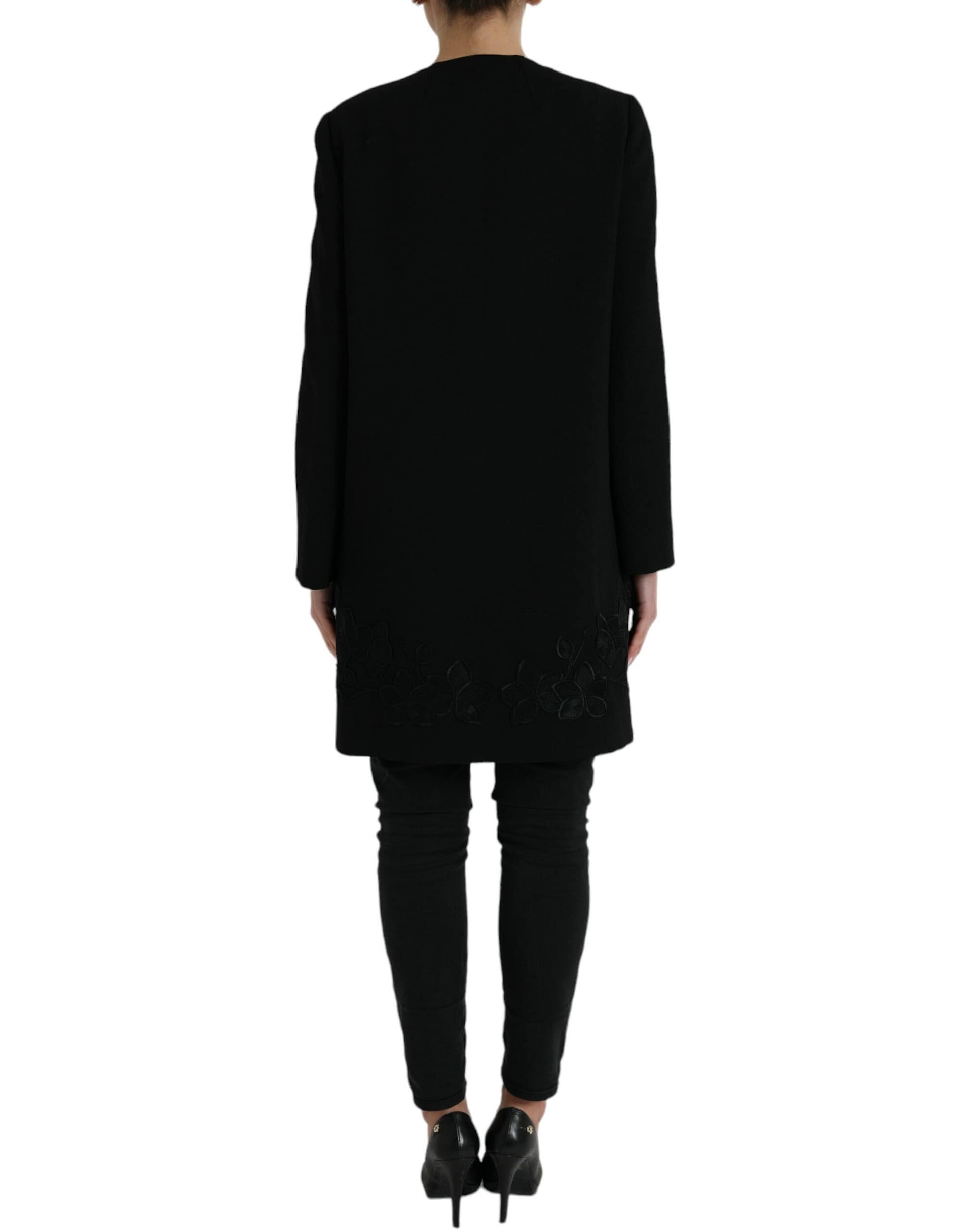 Dolce & Gabbana Black Floral Wool Button Embellished Jacket - Image 3