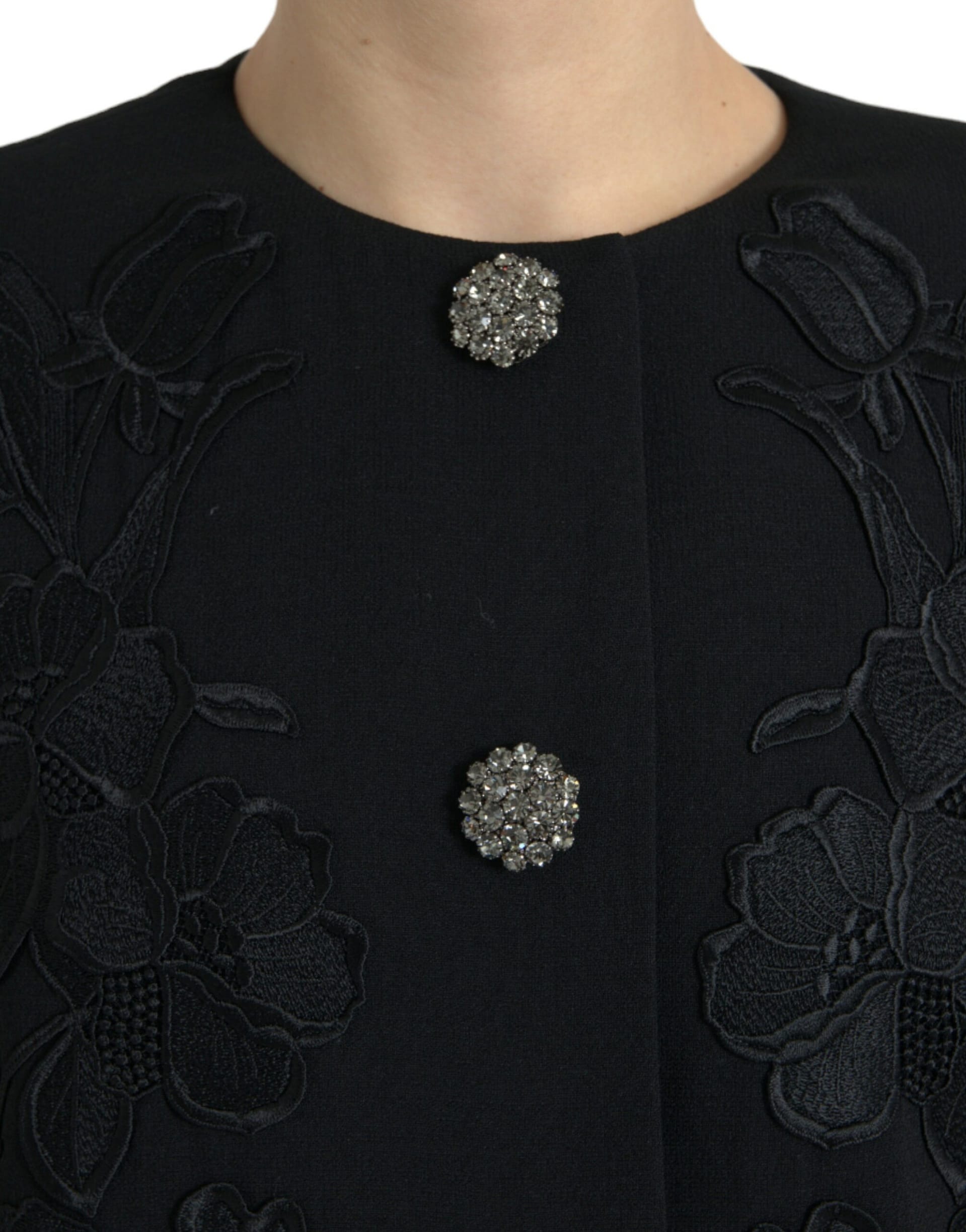 Dolce & Gabbana Black Floral Wool Button Embellished Jacket - Image 4
