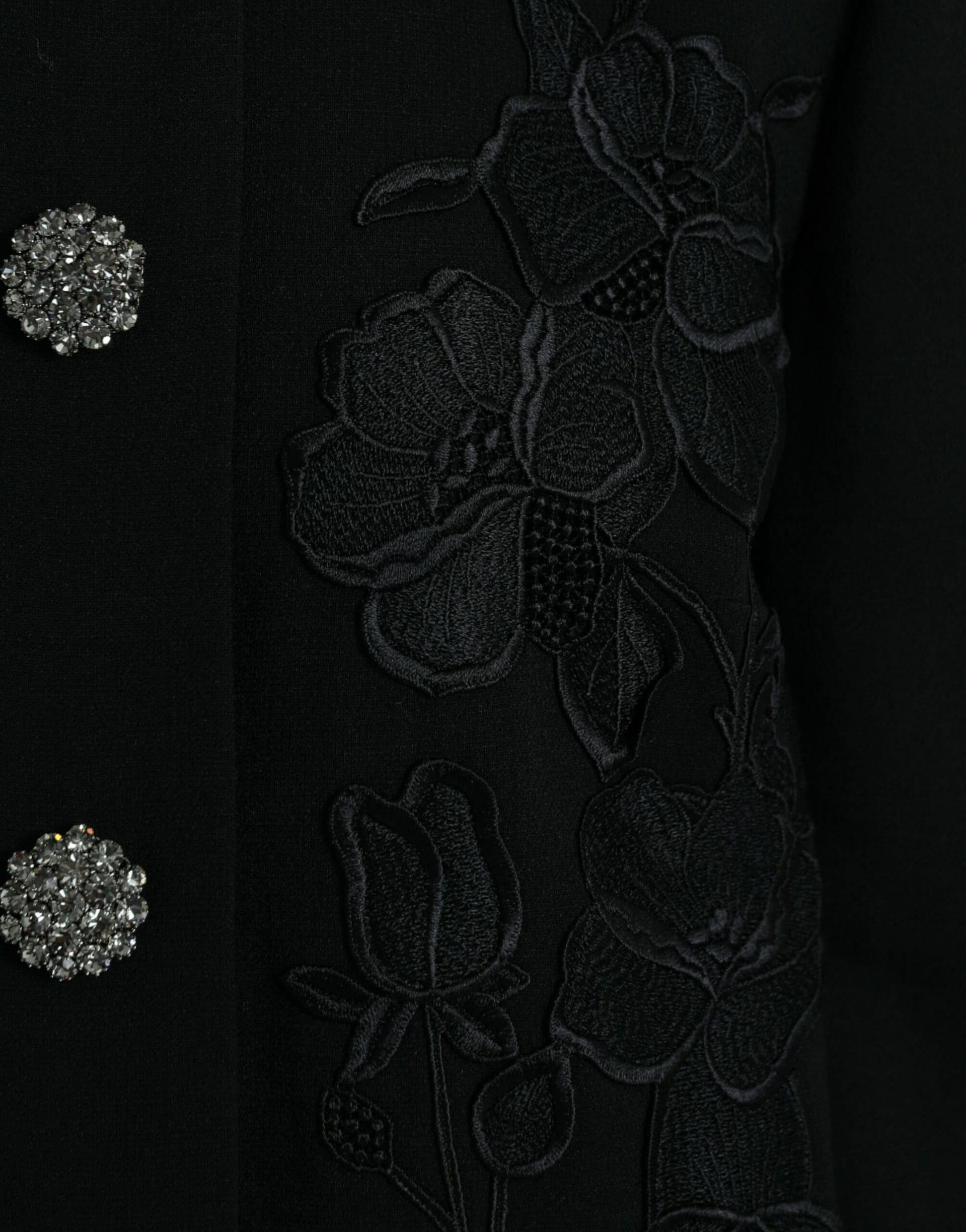 Dolce & Gabbana Black Floral Wool Button Embellished Jacket - Image 5