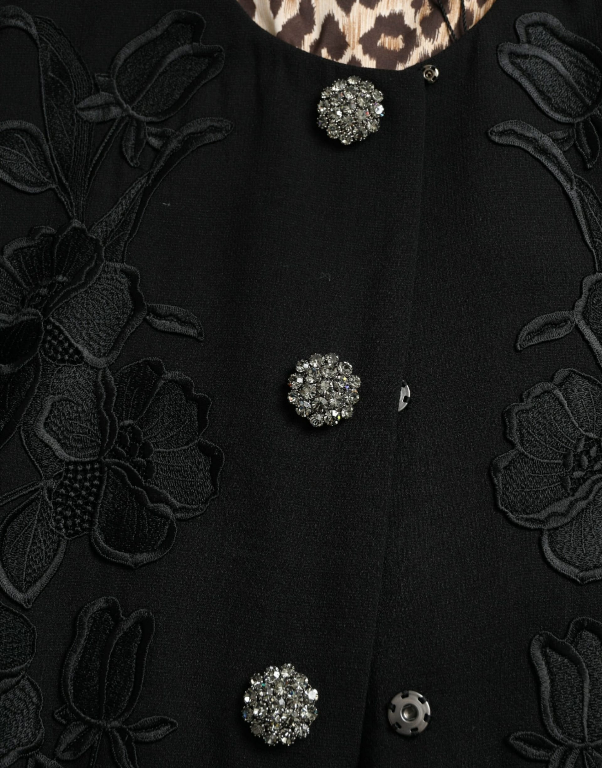 Dolce & Gabbana Black Floral Wool Button Embellished Jacket - Image 6