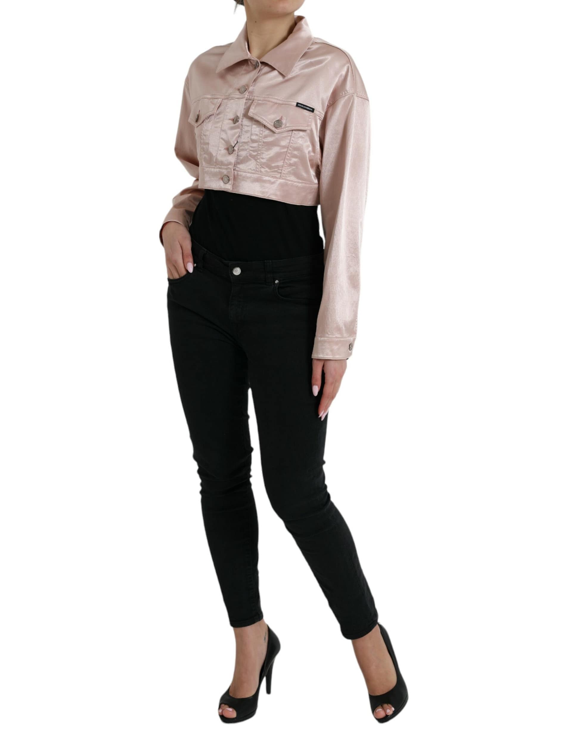 Dolce & Gabbana Pink Cotton Stretch Collared Cropped Jacket - Image 2