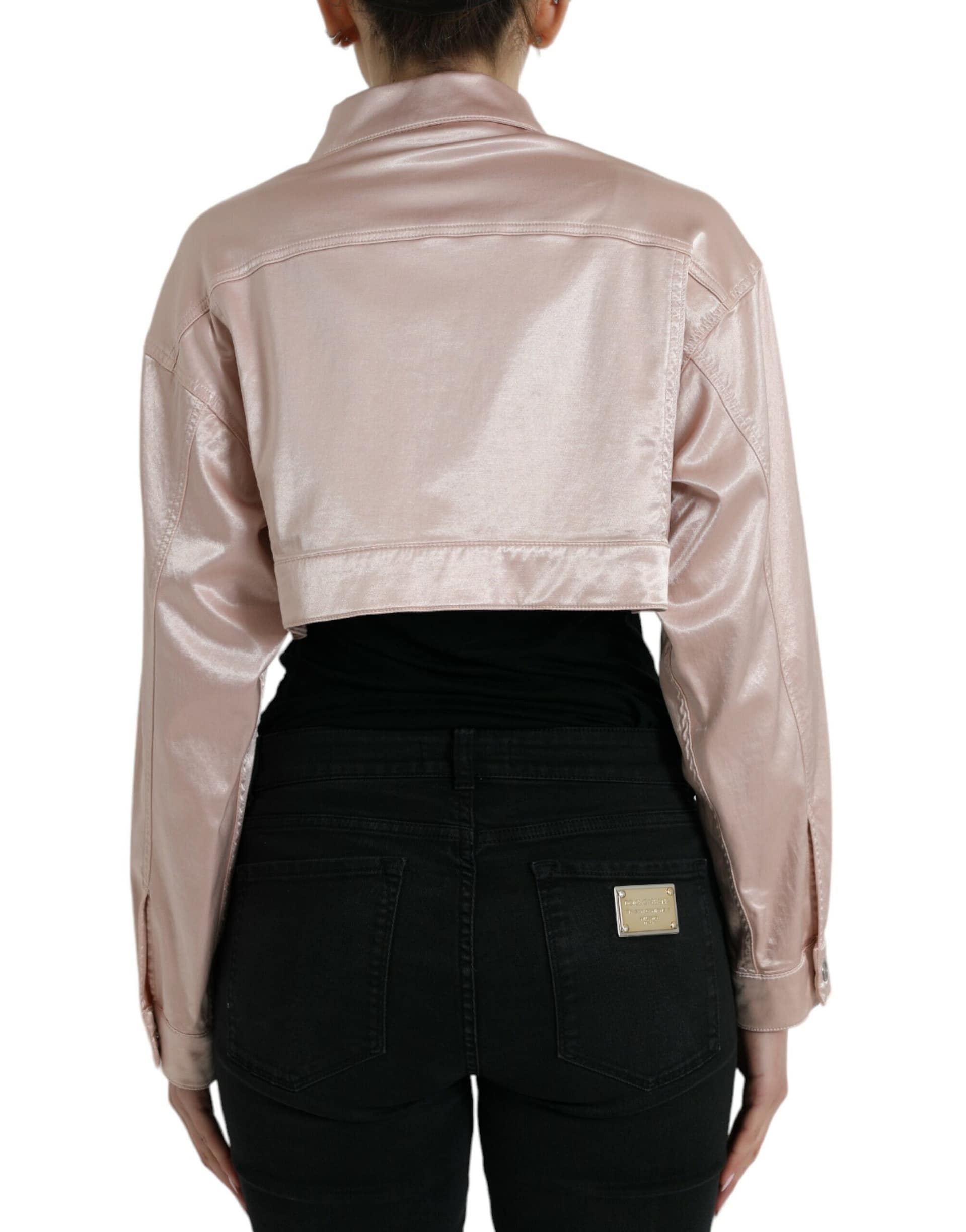 Dolce & Gabbana Pink Cotton Stretch Collared Cropped Jacket - Image 3