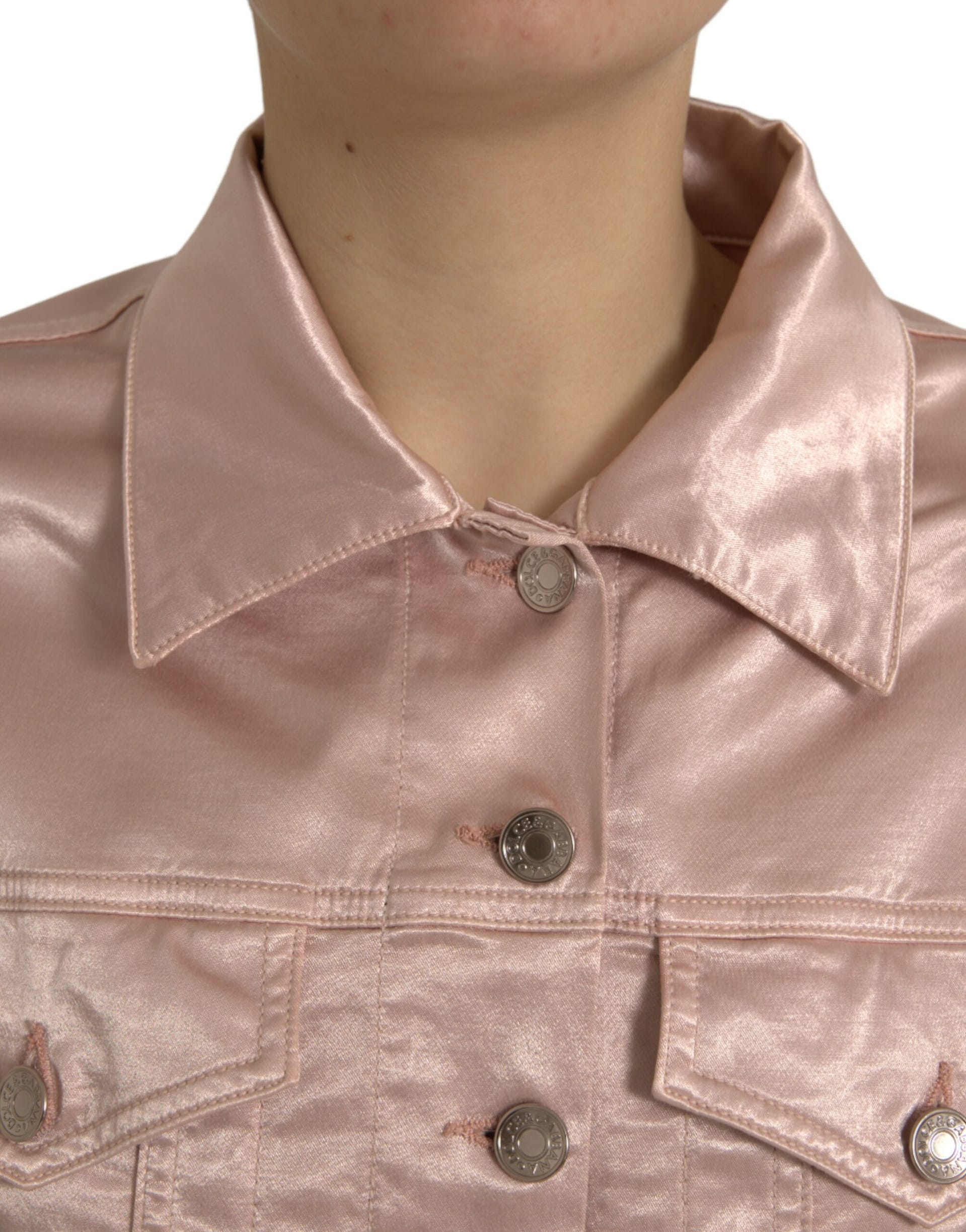 Dolce & Gabbana Pink Cotton Stretch Collared Cropped Jacket - Image 4