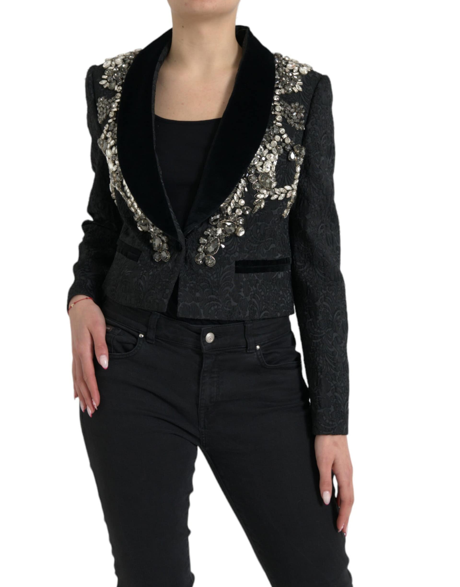 Dolce & Gabbana Black Crystal Embellished Overcoat Jacket - Image 2