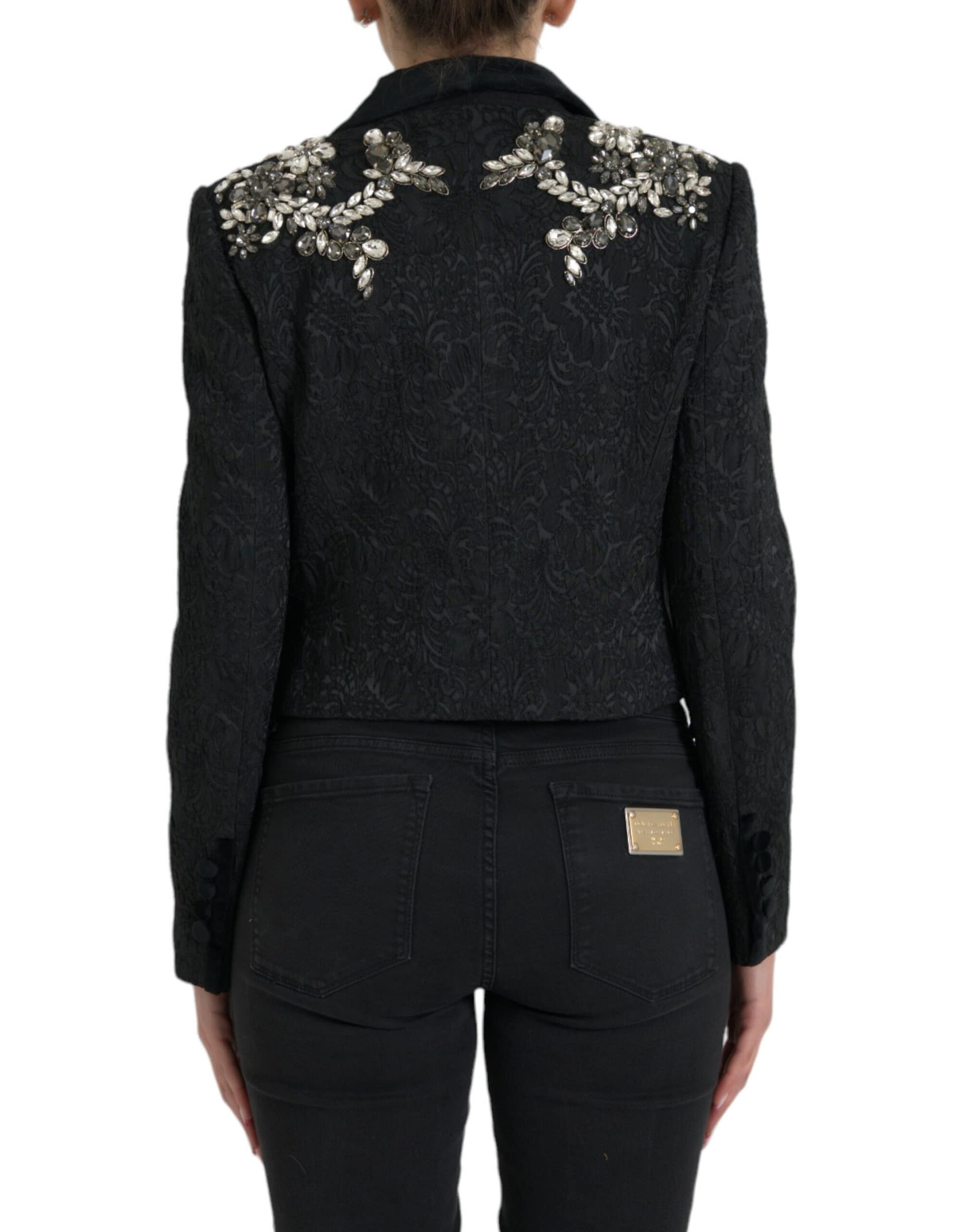 Dolce & Gabbana Black Crystal Embellished Overcoat Jacket - Image 3