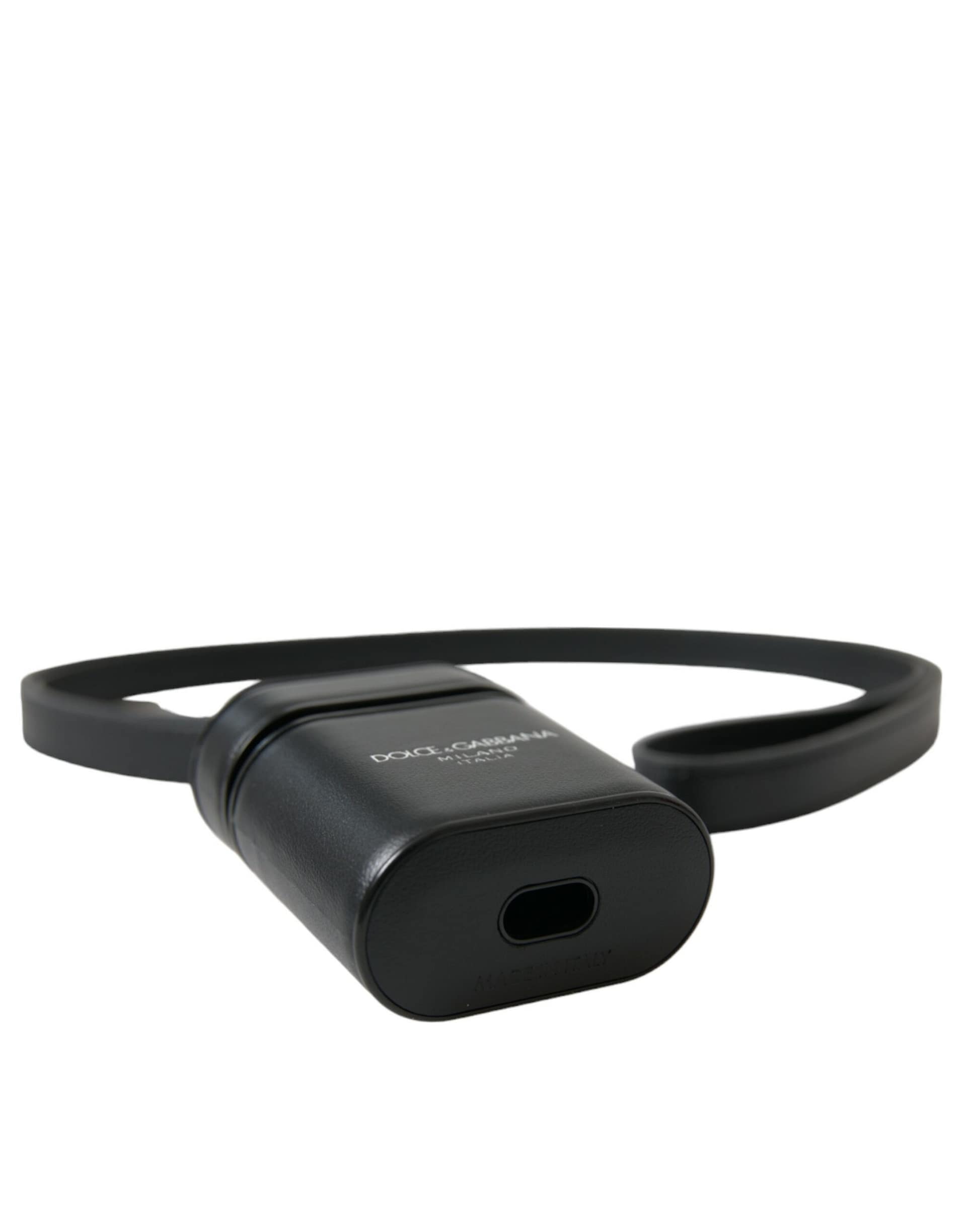 Dolce & Gabbana Black Leather Strap Silver Metal Logo Printed Airpods Case - Image 4