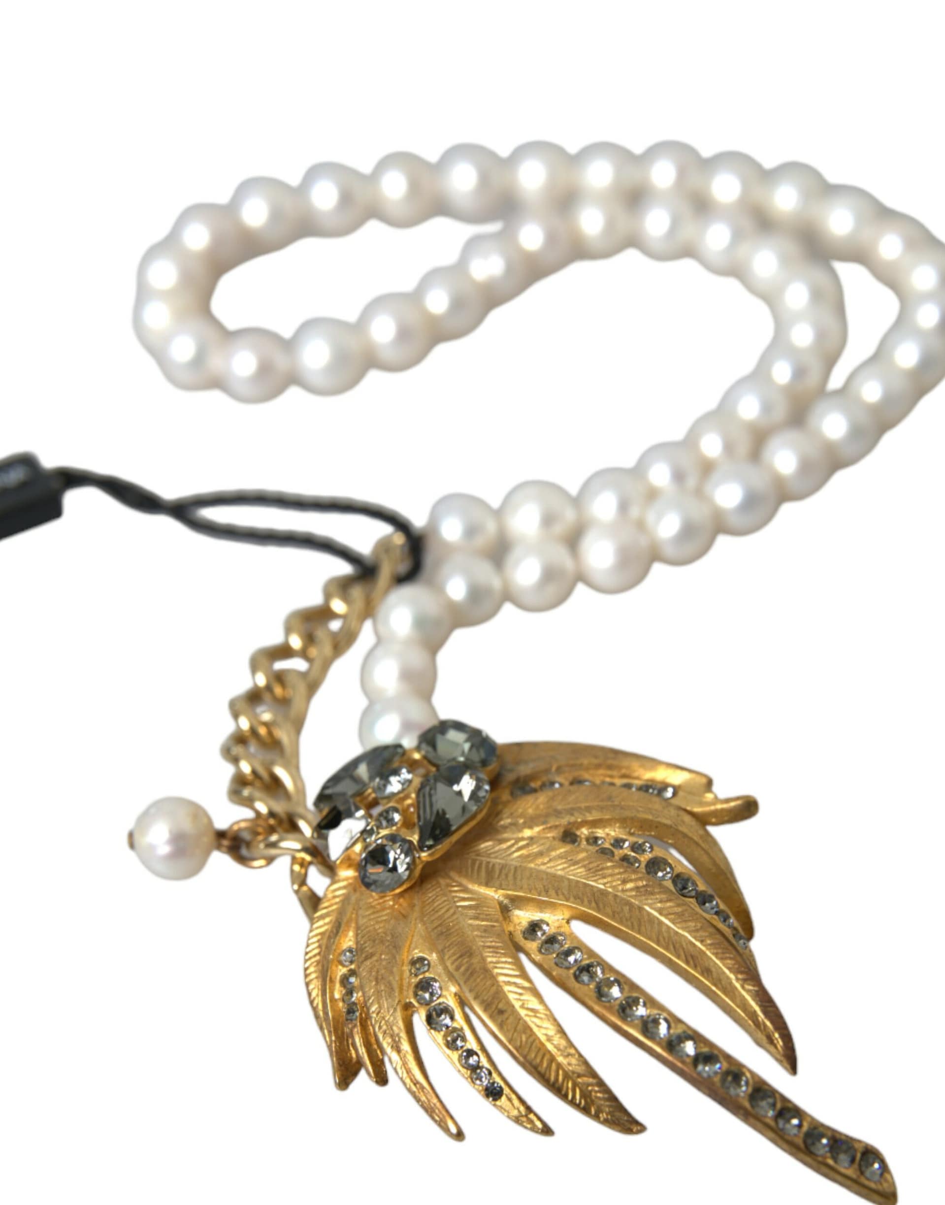 Dolce & Gabbana Gold Brass Crystal Pearl Tree Pendant Charm Necklace - Image 5