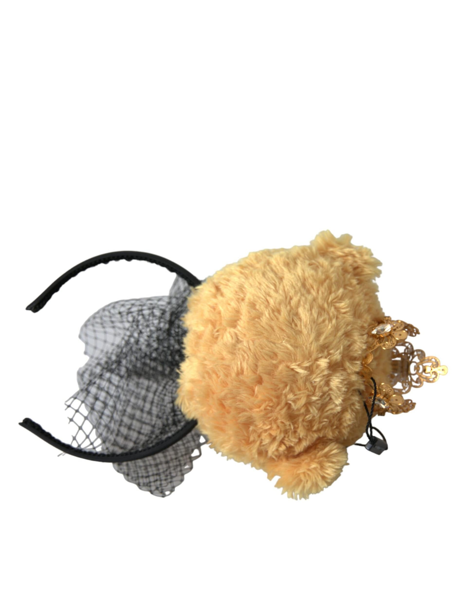 Dolce & Gabbana Brown Teddy Bear Gold Crystal Crown Hair Band Diadem - Image 2