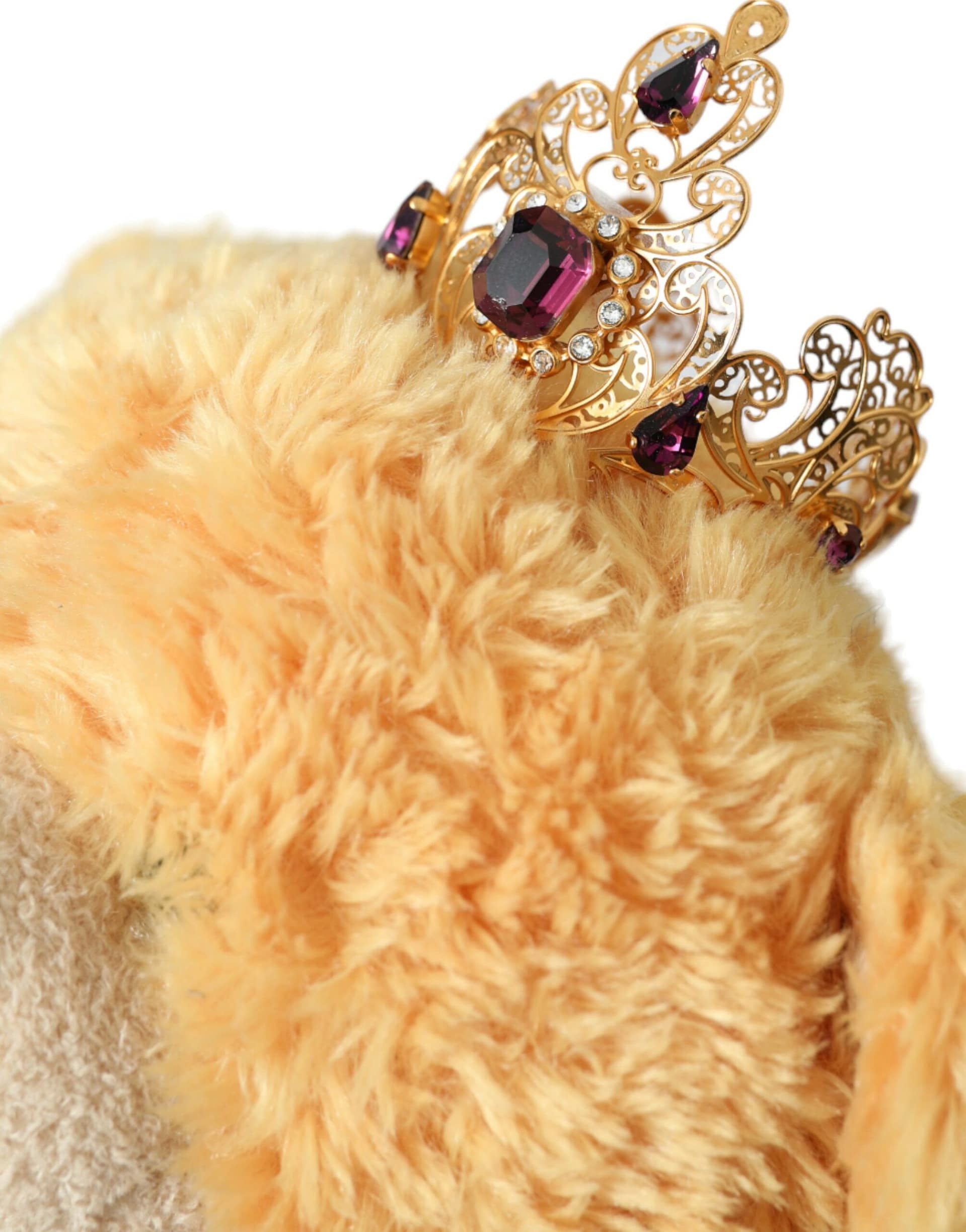 Dolce & Gabbana Brown Teddy Bear Gold Crystal Crown Hair Band Diadem - Image 3