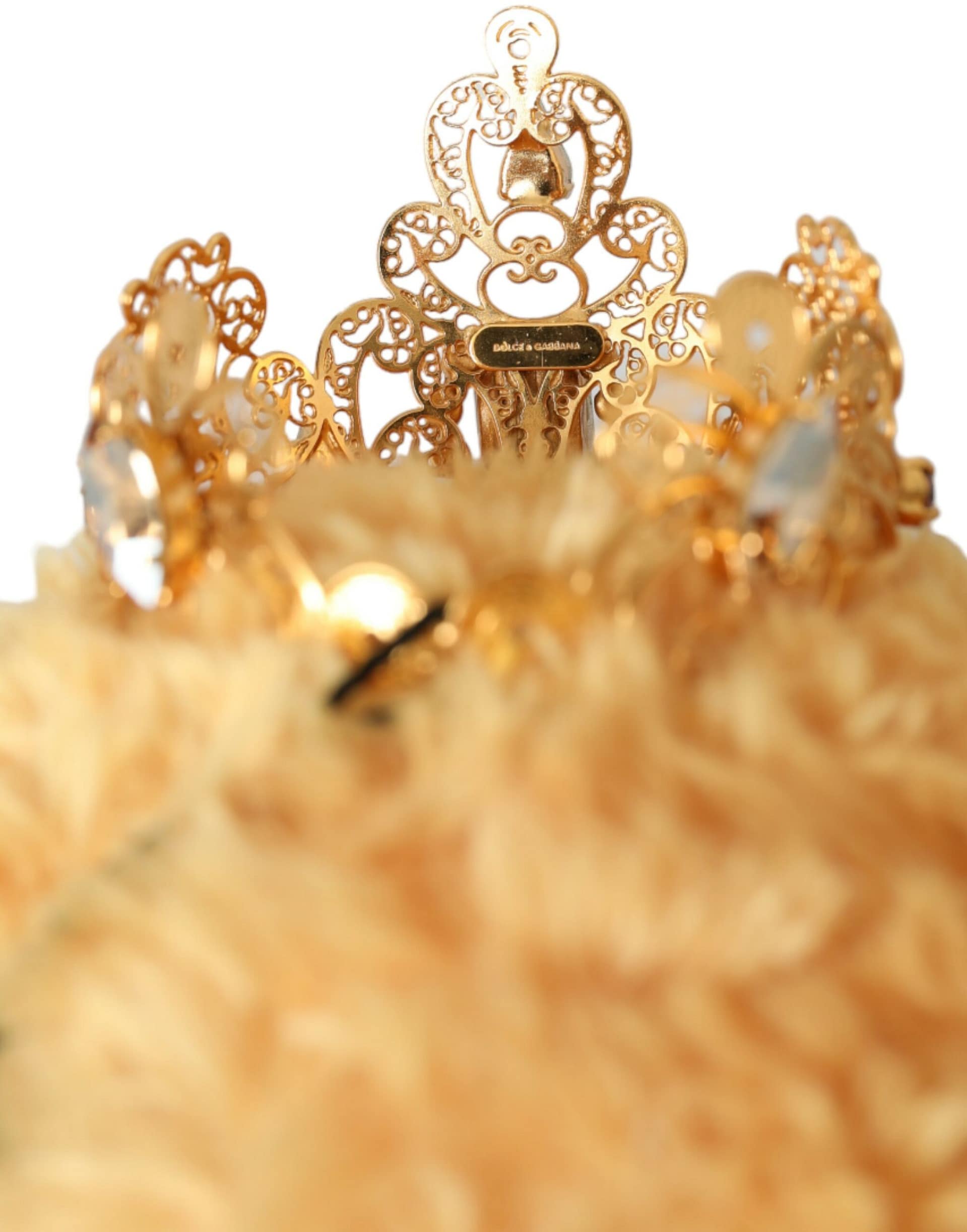 Dolce & Gabbana Brown Teddy Bear Gold Crystal Crown Hair Band Diadem - Image 6