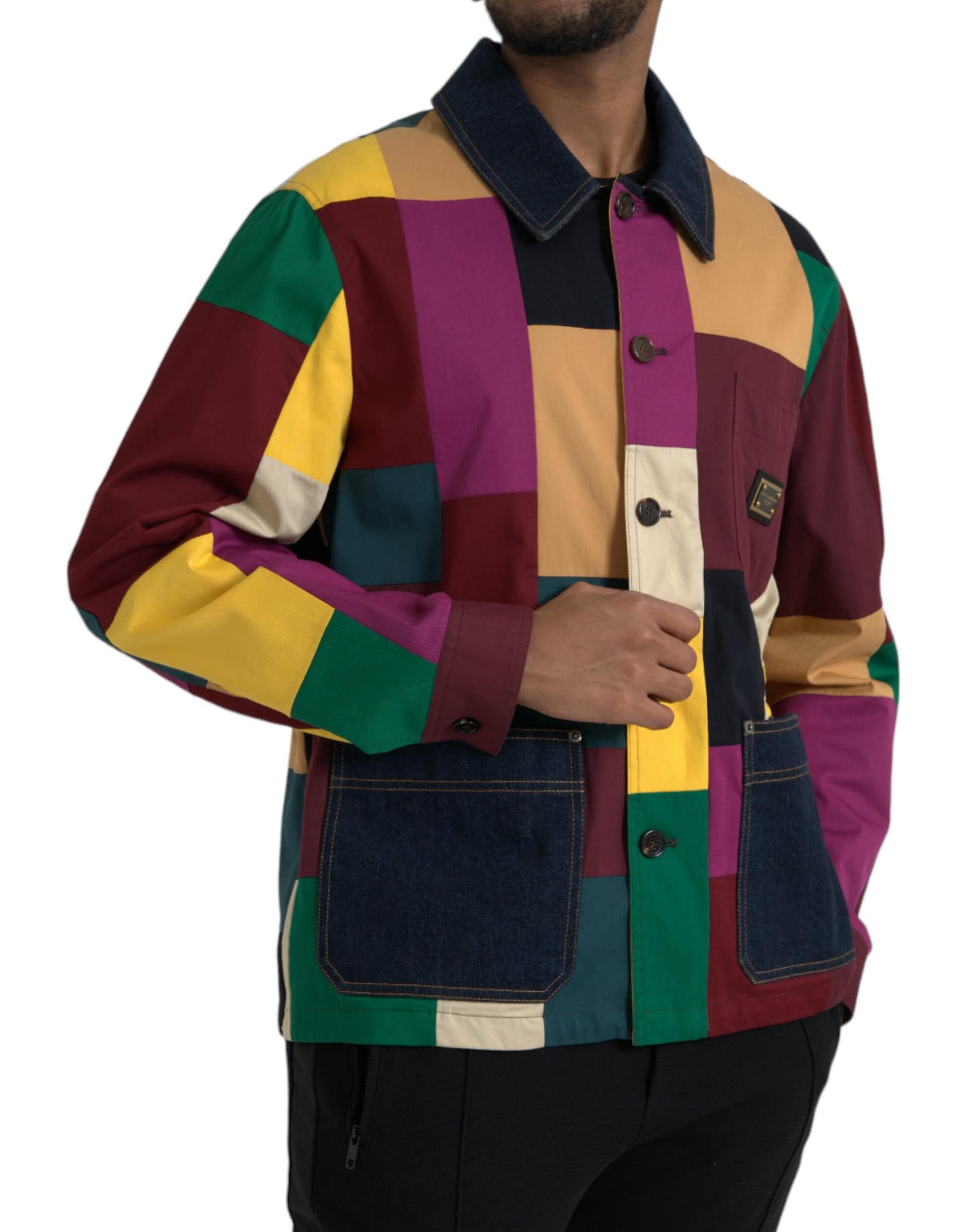 Dolce & Gabbana Multicolor Patchwork Cotton Collared Jacket - Image 2