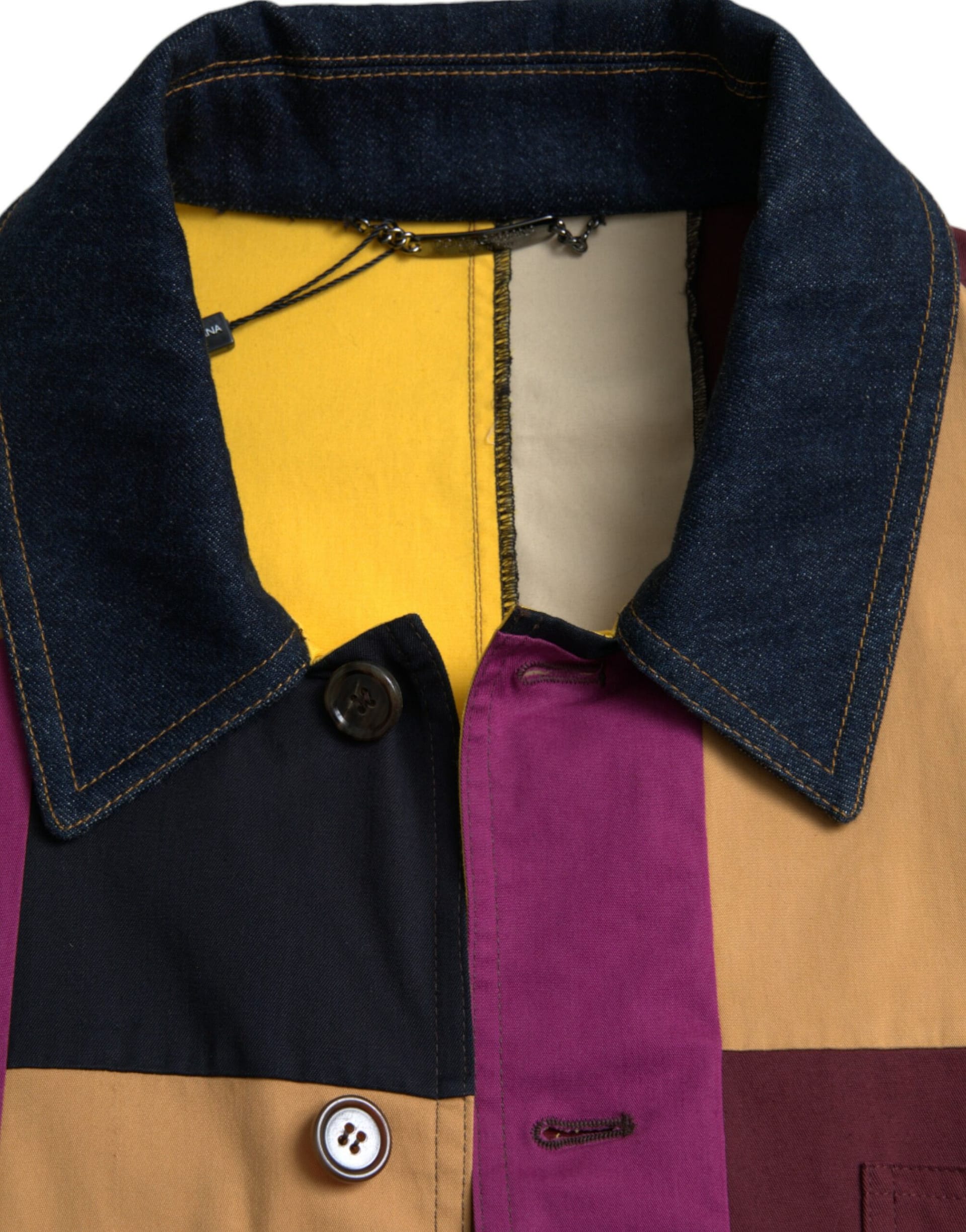 Dolce & Gabbana Multicolor Patchwork Cotton Collared Jacket - Image 8