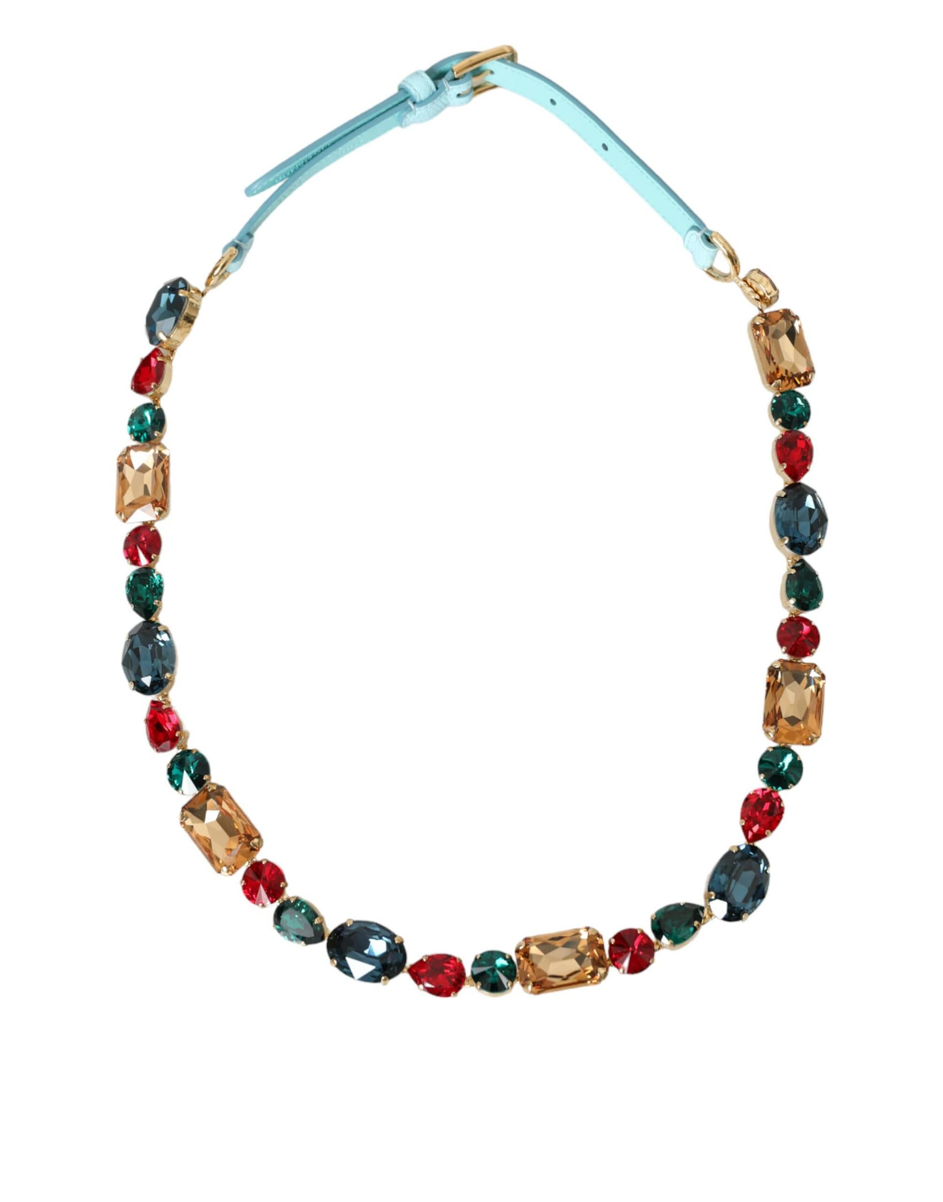 Dolce & Gabbana Light Blue Leather Crystal Chain Waist Belt - Image 2