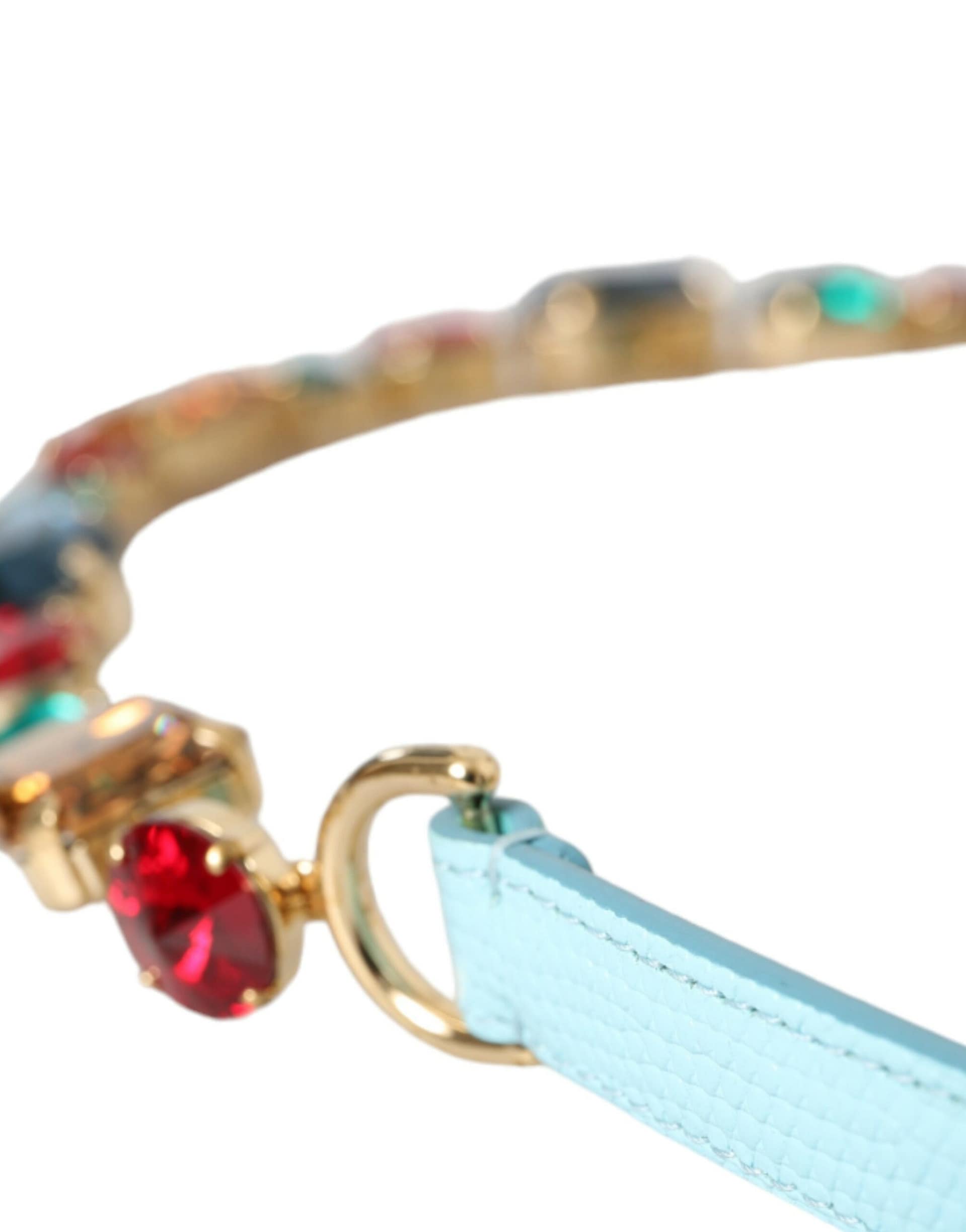 Dolce & Gabbana Light Blue Leather Crystal Chain Waist Belt - Image 4