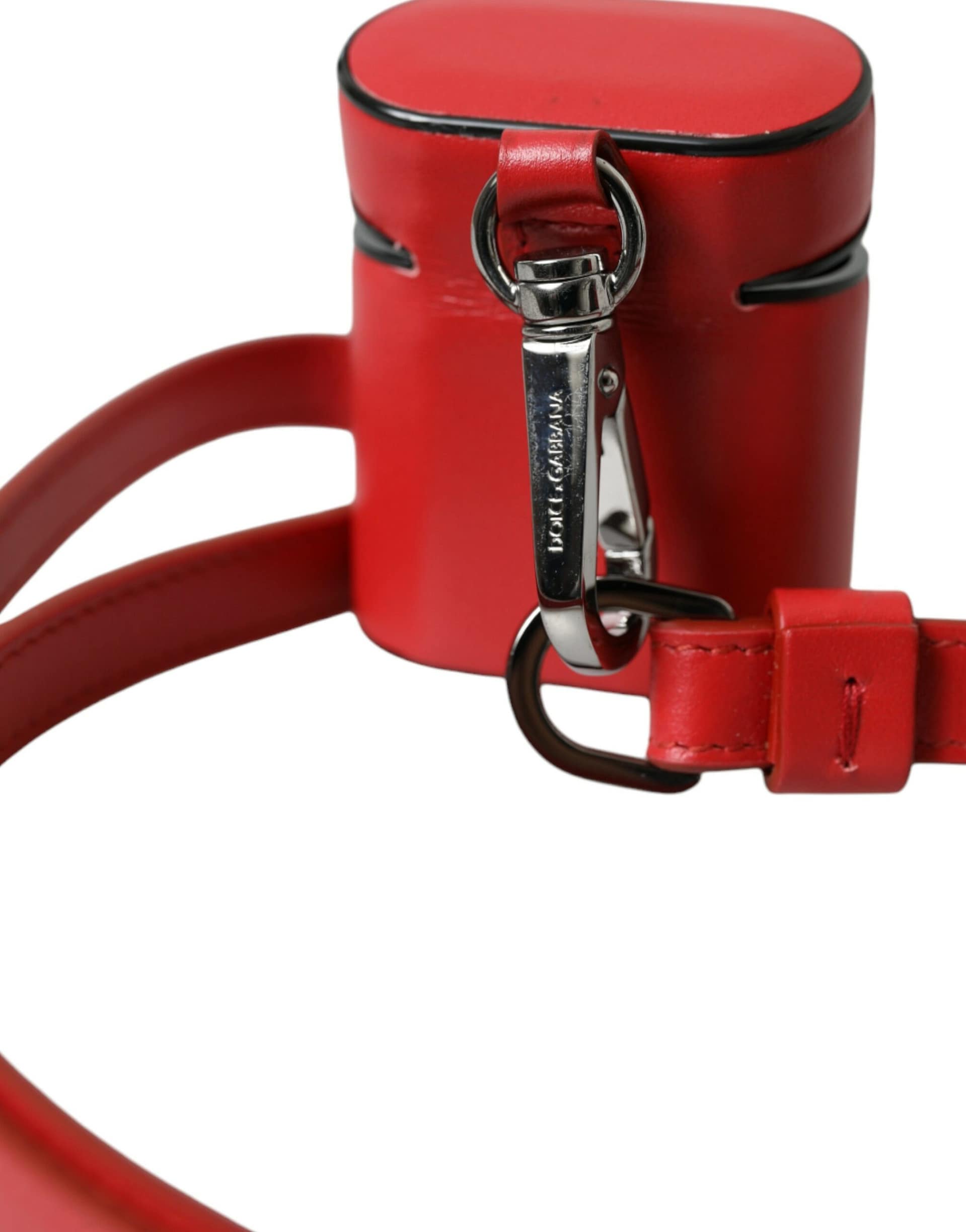Dolce & Gabbana Red Calfskin Leather Logo Print Strap Men Airpods Case - Image 3