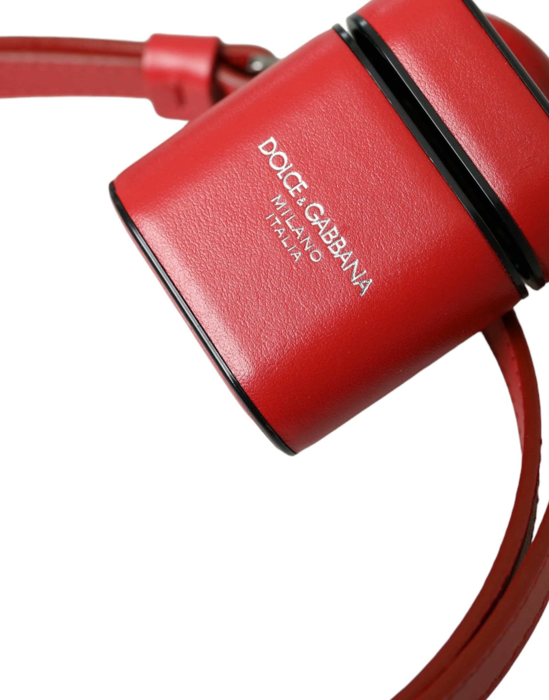 Dolce & Gabbana Red Calfskin Leather Logo Print Strap Men Airpods Case - Image 4