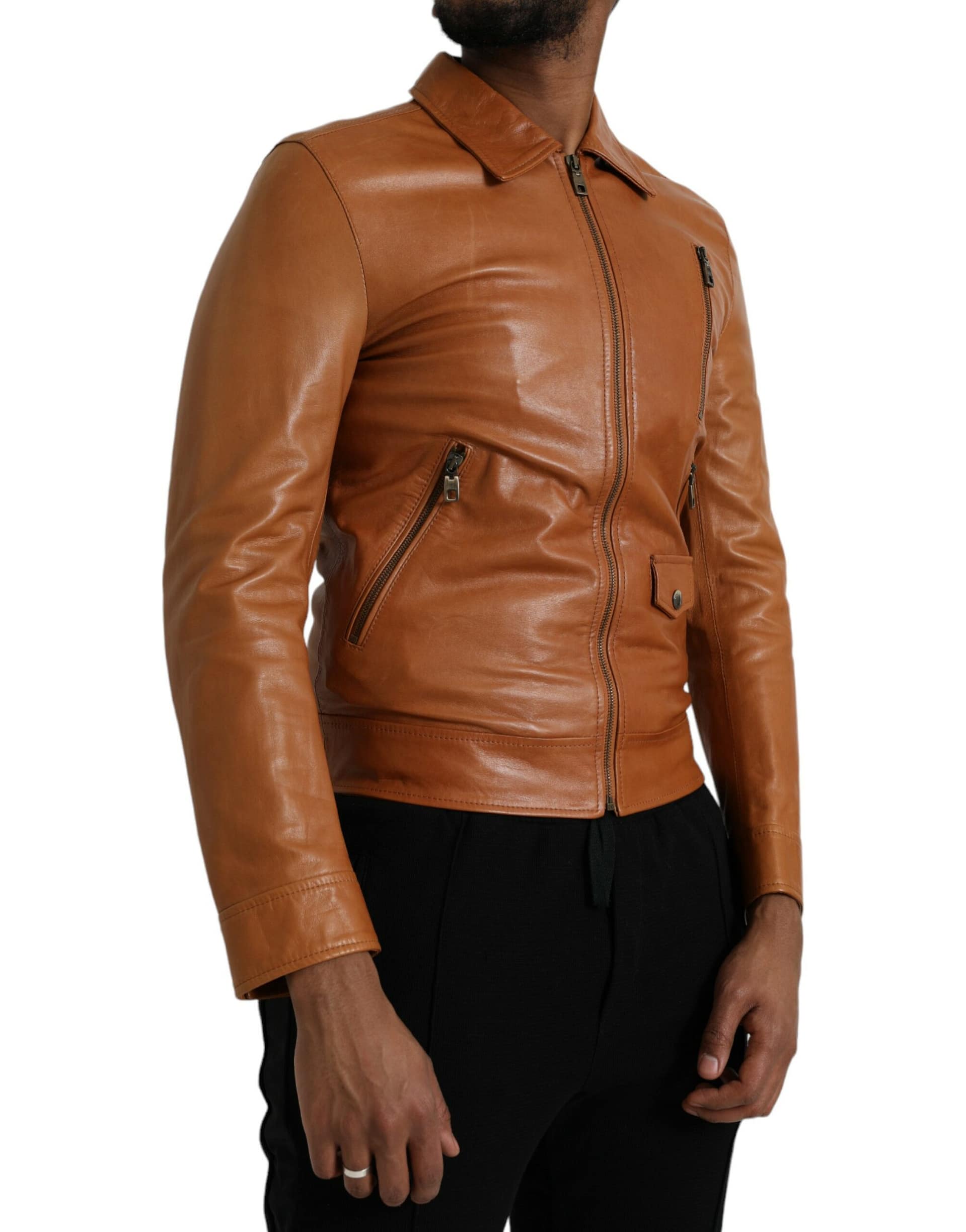 Dolce & Gabbana Brown Lamb Leather Full Zip Blouson Jacket - Image 2