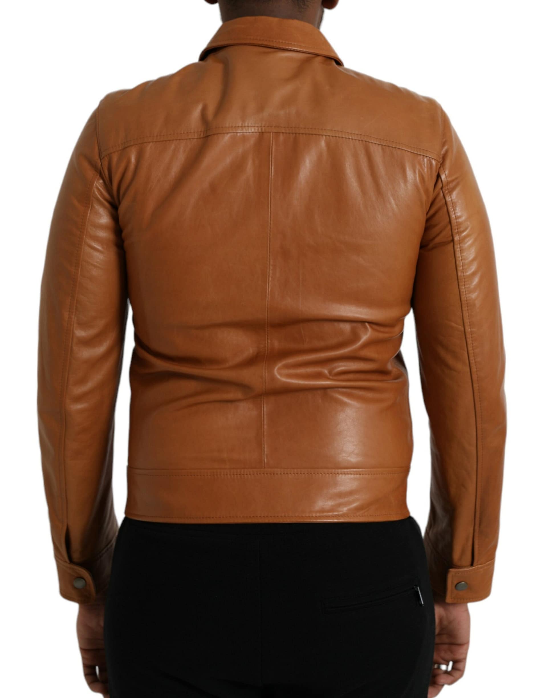Dolce & Gabbana Brown Lamb Leather Full Zip Blouson Jacket - Image 3