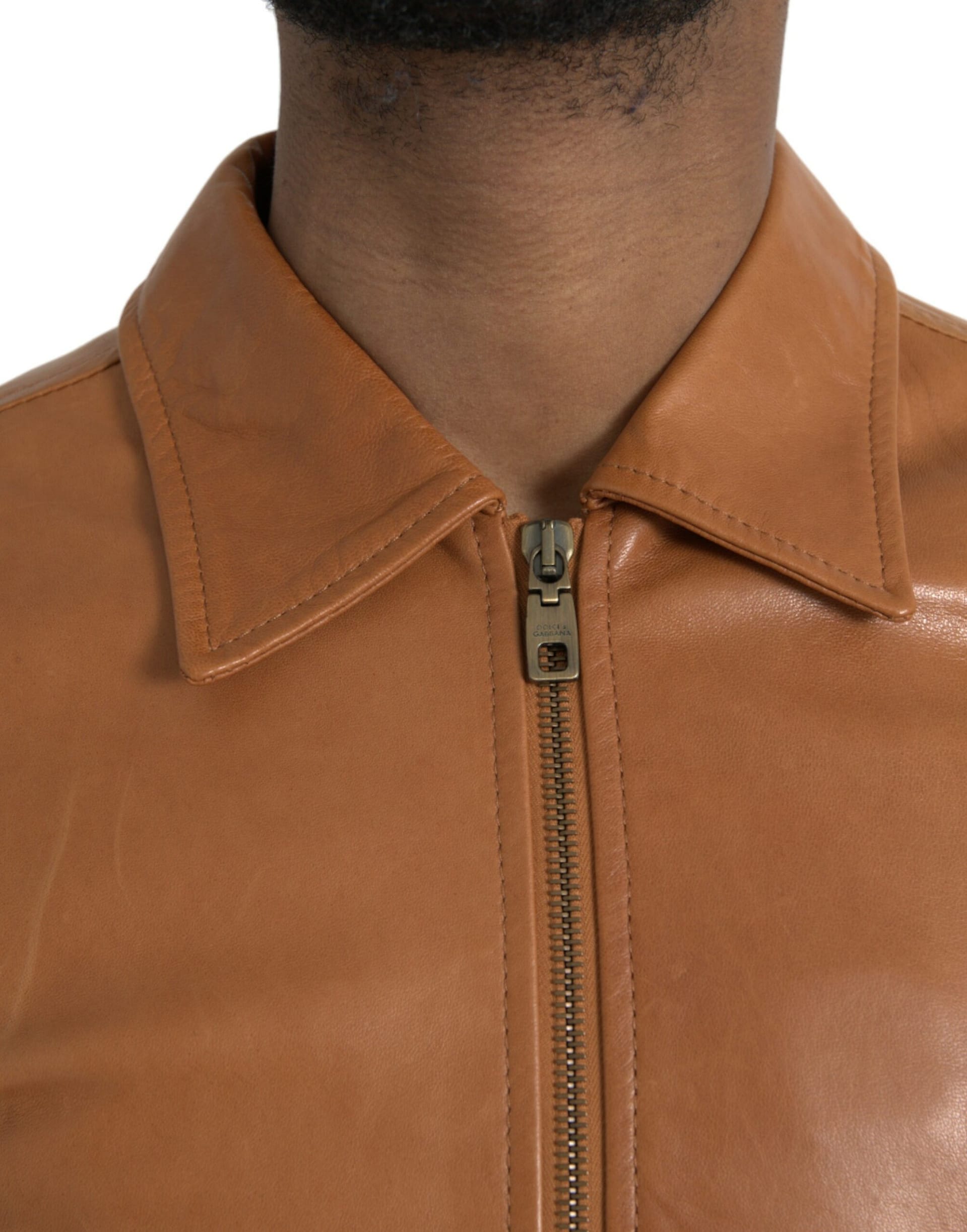 Dolce & Gabbana Brown Lamb Leather Full Zip Blouson Jacket - Image 4