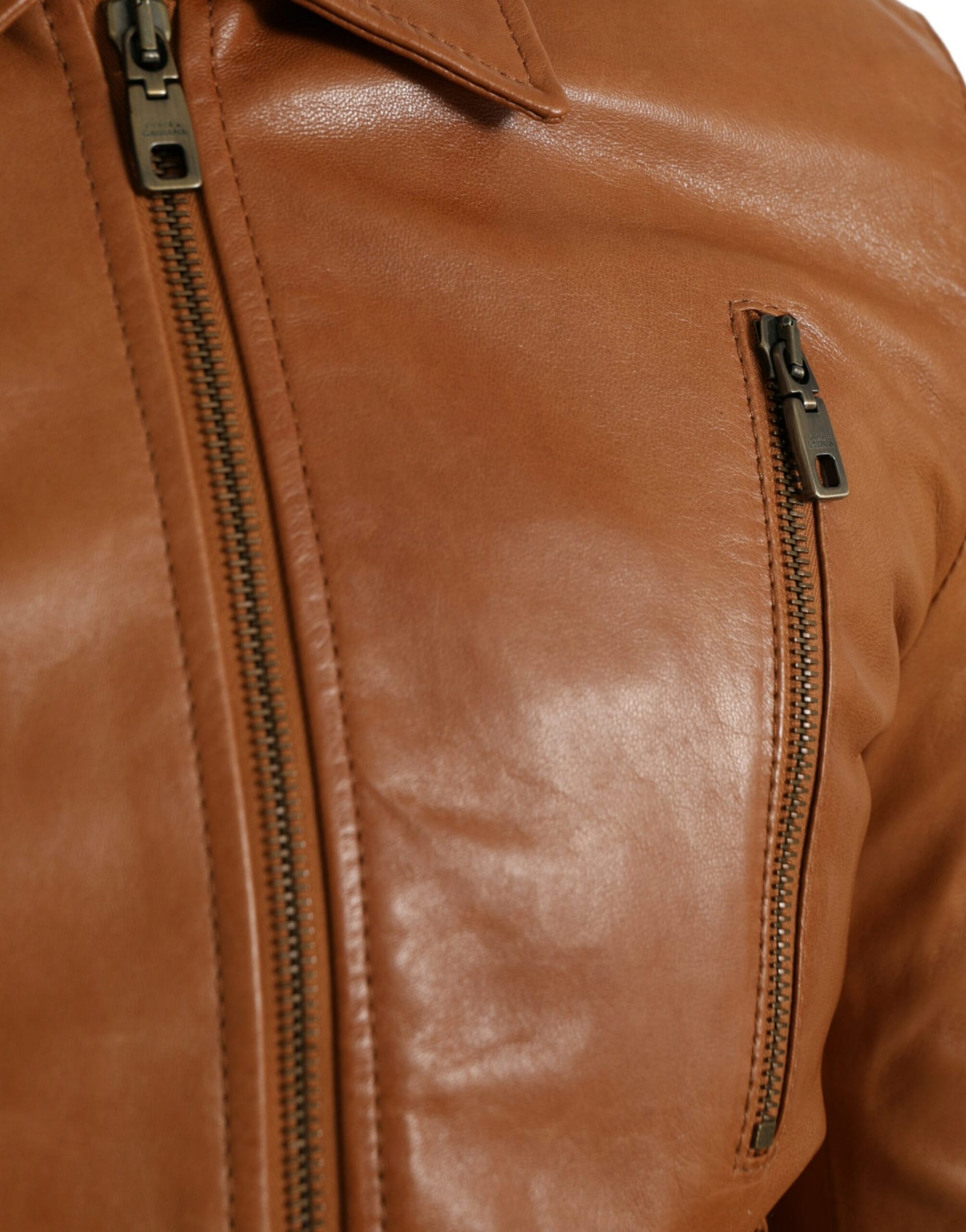Dolce & Gabbana Brown Lamb Leather Full Zip Blouson Jacket - Image 5