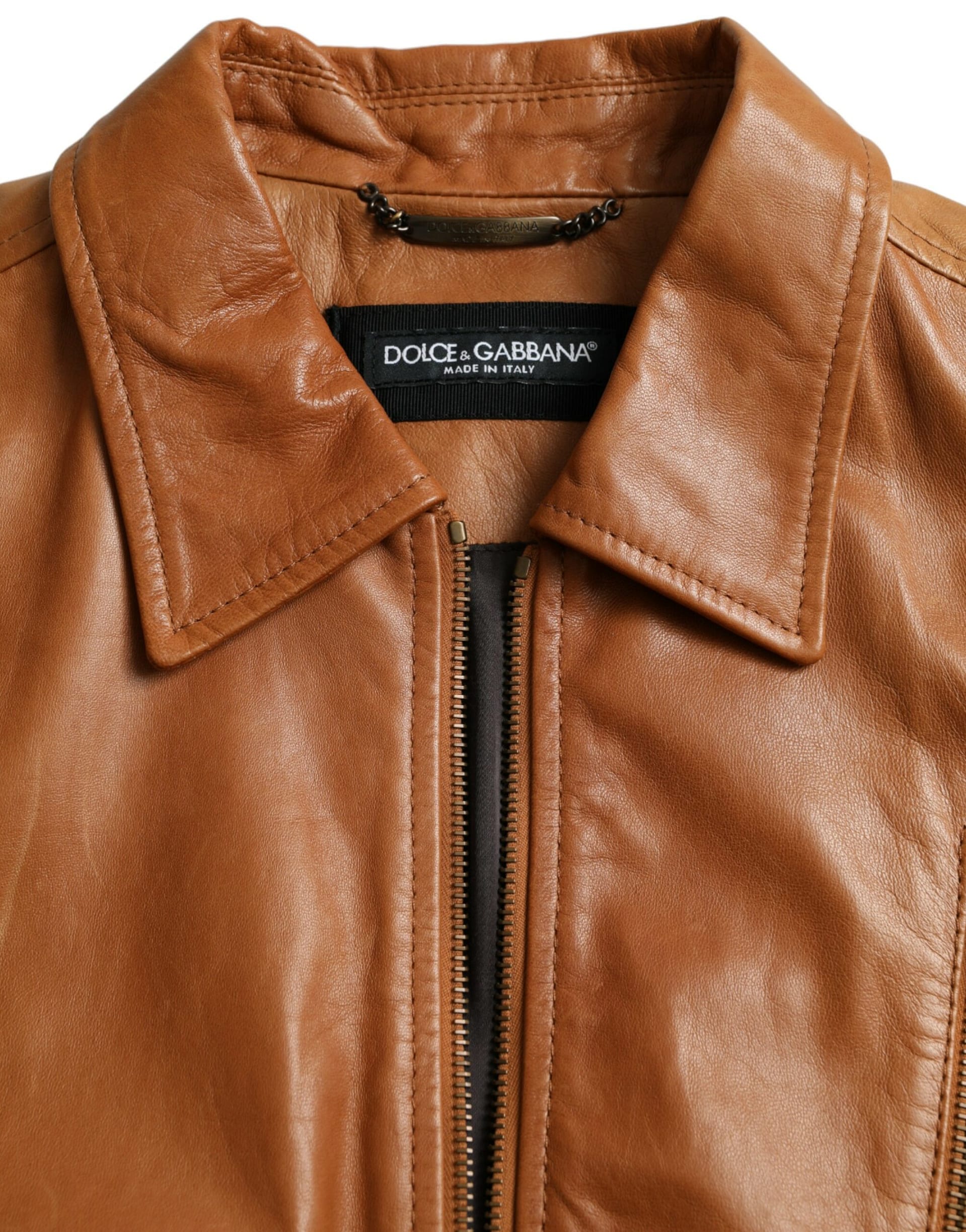 Dolce & Gabbana Brown Lamb Leather Full Zip Blouson Jacket - Image 7