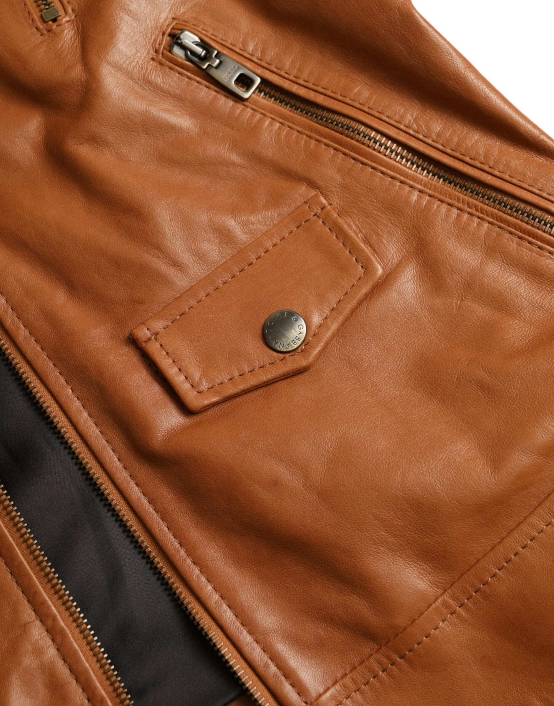 Dolce & Gabbana Brown Lamb Leather Full Zip Blouson Jacket - Image 8