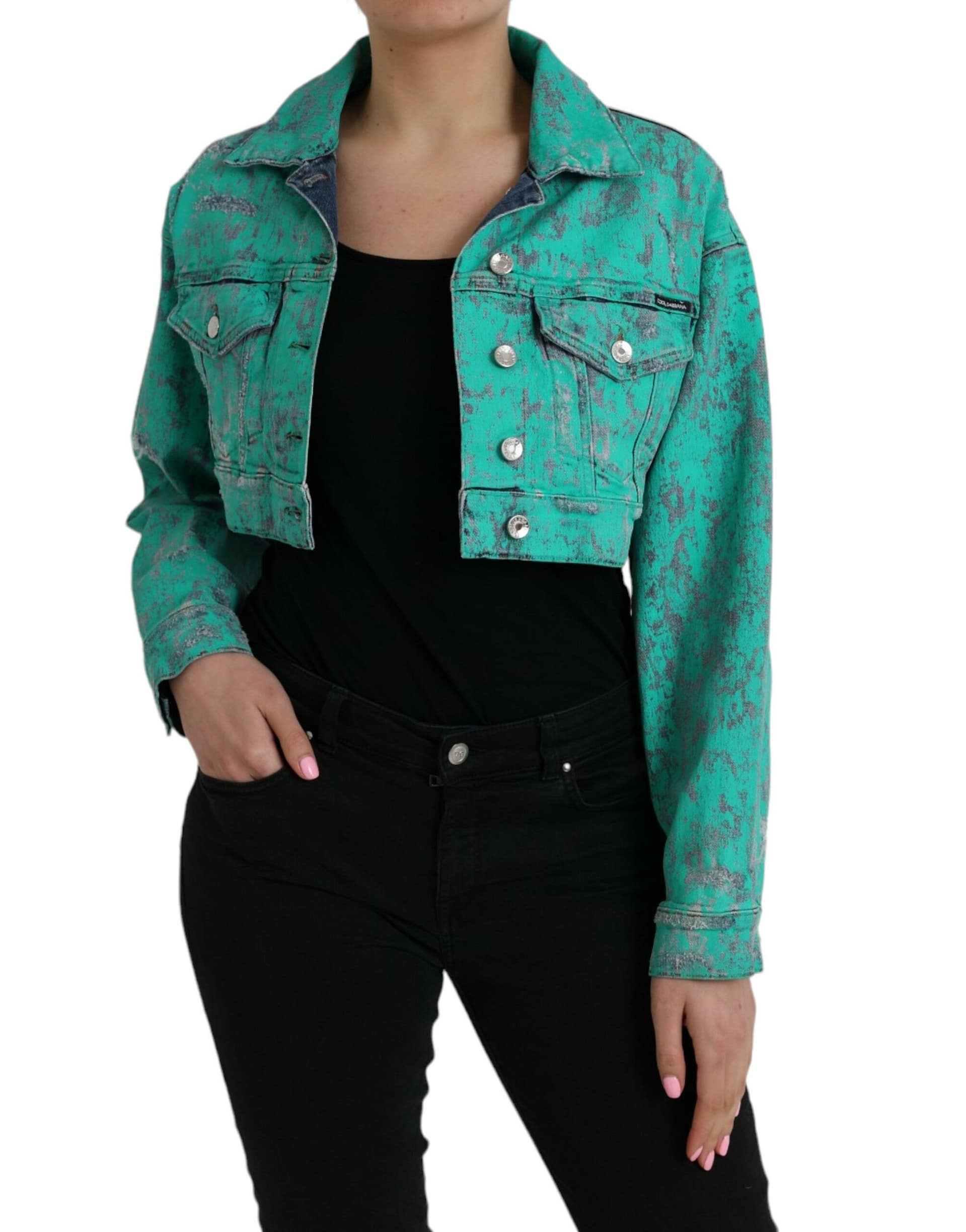 Dolce & Gabbana Green Cotton Tie Dye Cropped Cropped Denim Jacket - Image 2