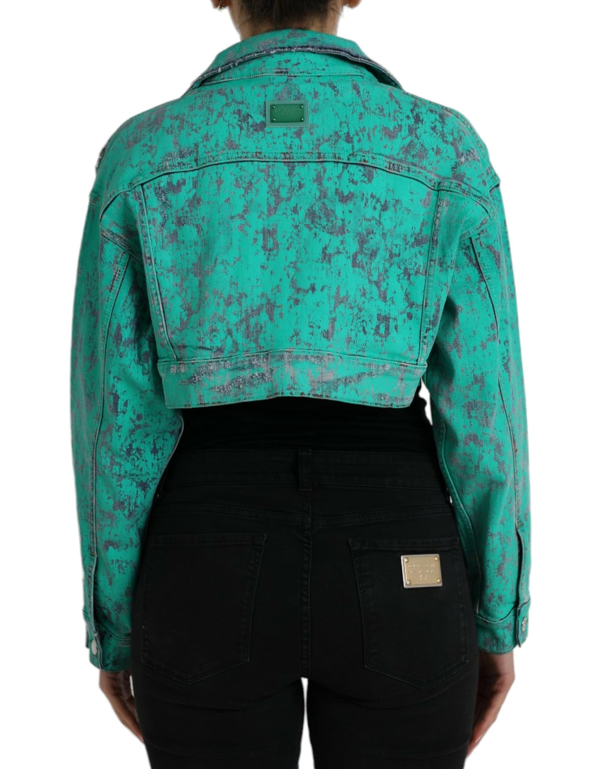 Dolce & Gabbana Green Cotton Tie Dye Cropped Cropped Denim Jacket - Image 4