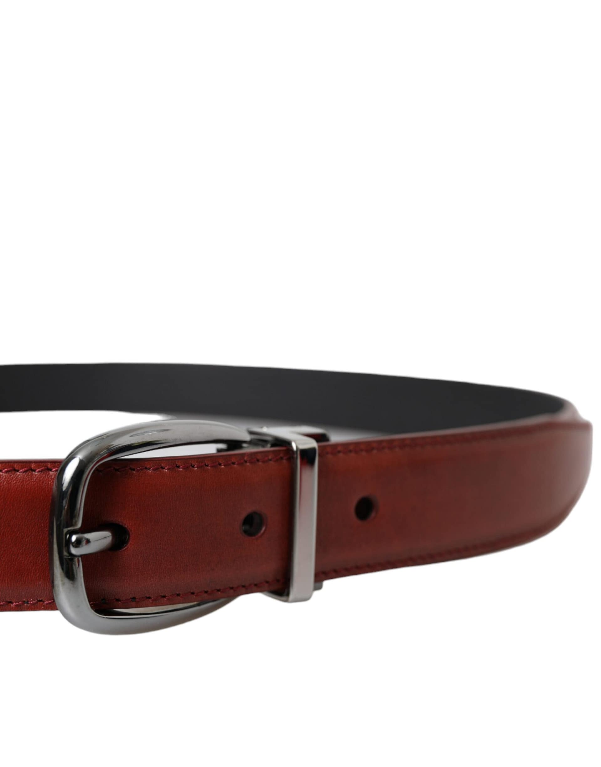 Dolce & Gabbana Brown Leather Silver Metal Buckle Belt Men - Image 3