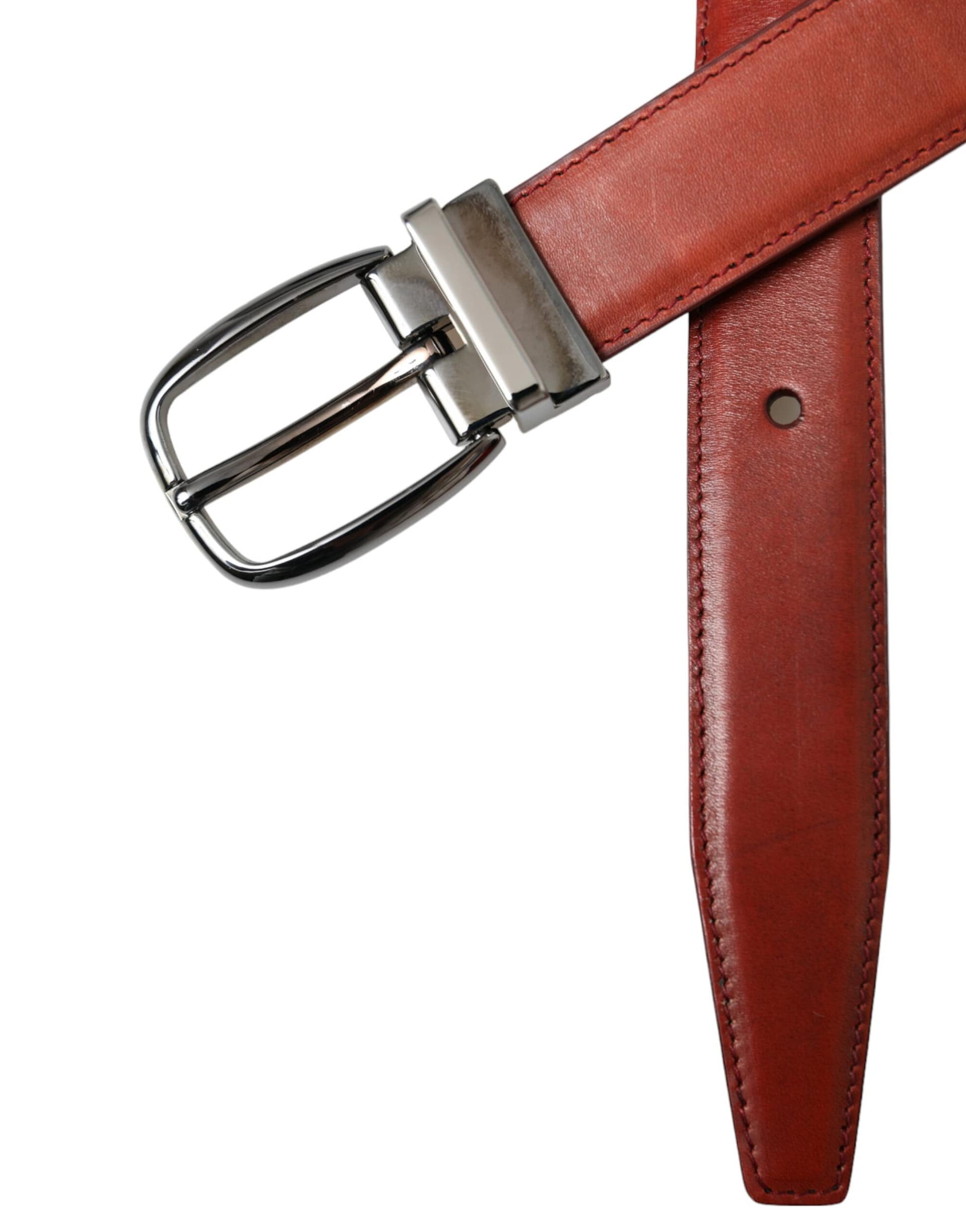 Dolce & Gabbana Brown Leather Silver Metal Buckle Belt Men - Image 5